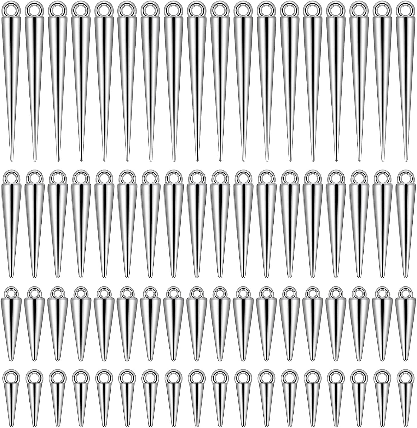 120 Pcs Cone Charms, Long Gothic Charms Silver Spikes Set for Jewelry Making Charms Women DIY Necklaces Bracelets Earring Crafting