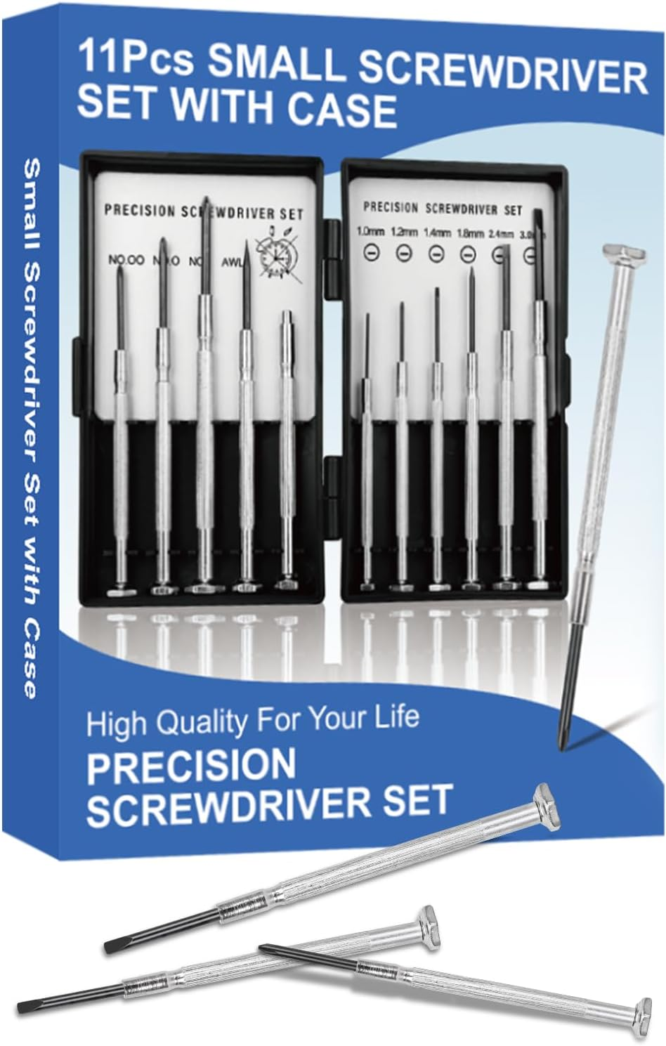 11Pcs Small Screwdriver Set with Hard Case, Tiny Mini Screw Driver Kit with 11 Different Size, Precision Screwdrivers Set for Eye Glasses, Jewelers, Watch, Repair