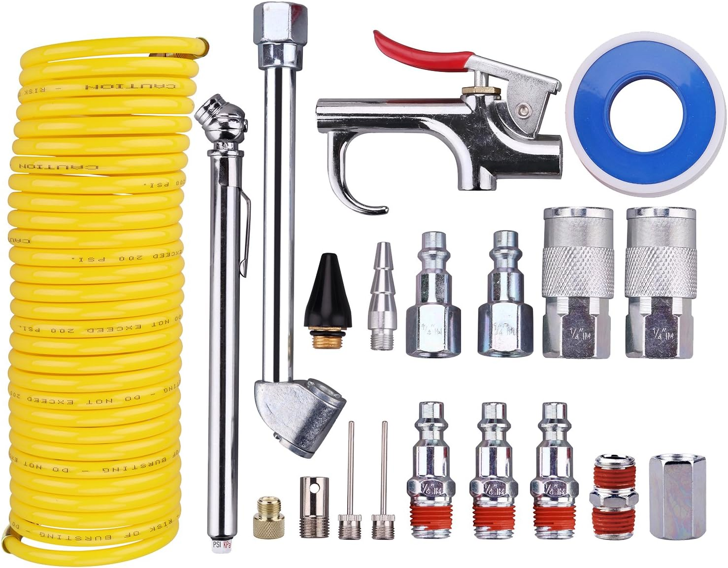 Kit de compresor de aire, kit de herramienta neumática NPT de 1/4 de pulgada con 1/4 de pulgada x 25 pies