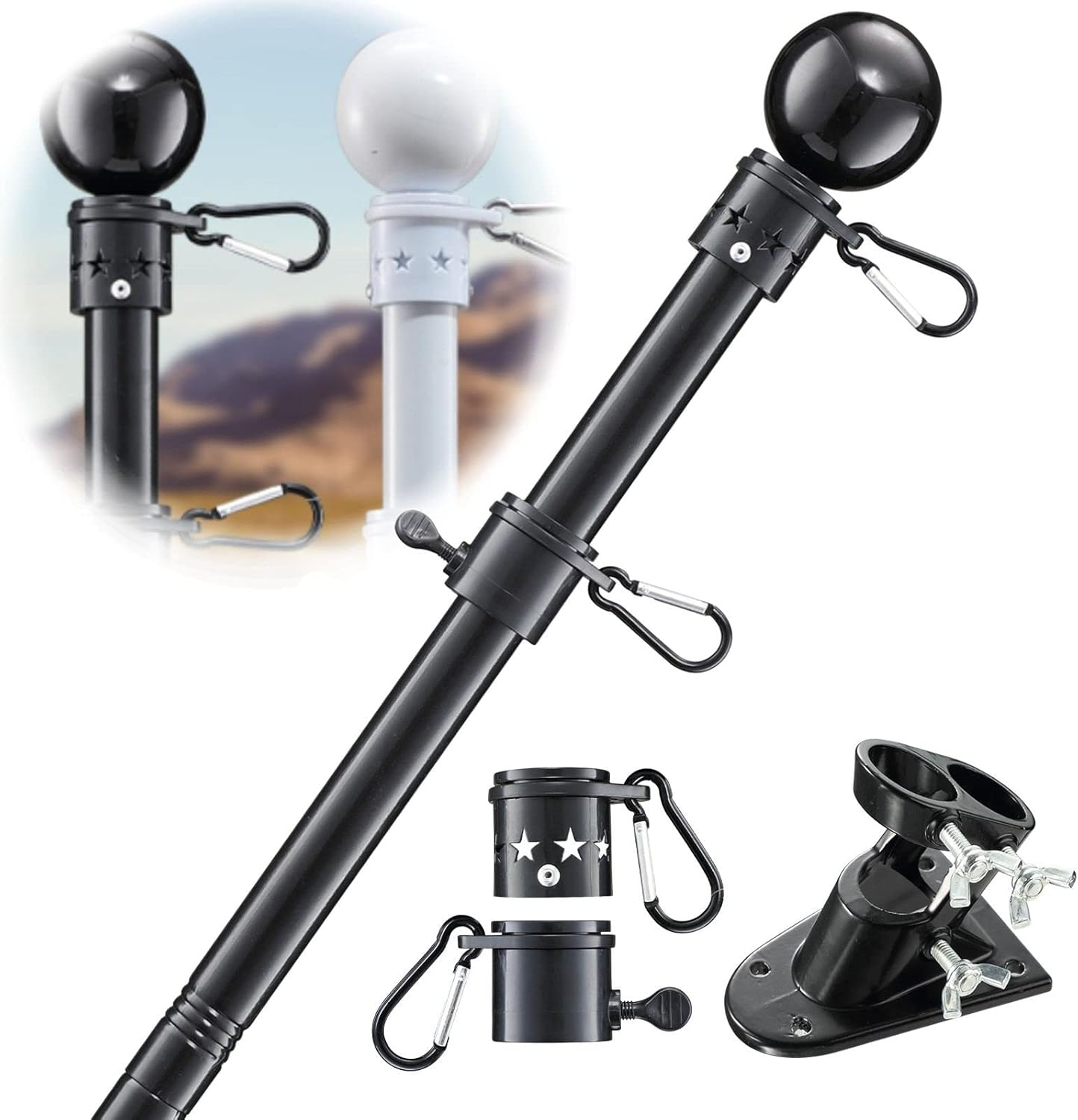 Soporte Bandera Exterior 5ft Acero Inoxidable con Poste y Soporte Doble Angulo