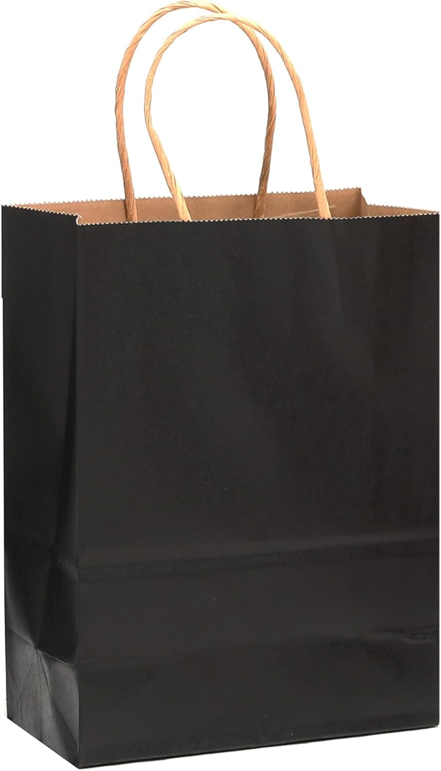 32-Packs Black Paper Gift Bags with Handles Bulk 7.6