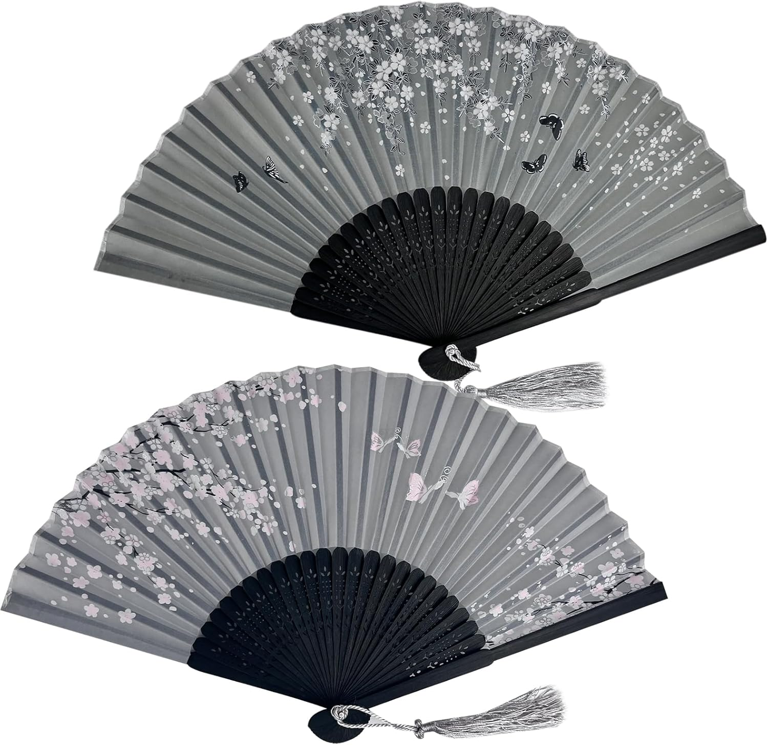 2 Pezzi Ventagli Pieghevoli,Bambù Ventilatori,Ventaglio Stile Cinese Pieghevole Con Nappe,Ventaglio Pieghevole per Decorazione Parete、Matrimonio E Regali(Colore E Fiore Casuale)