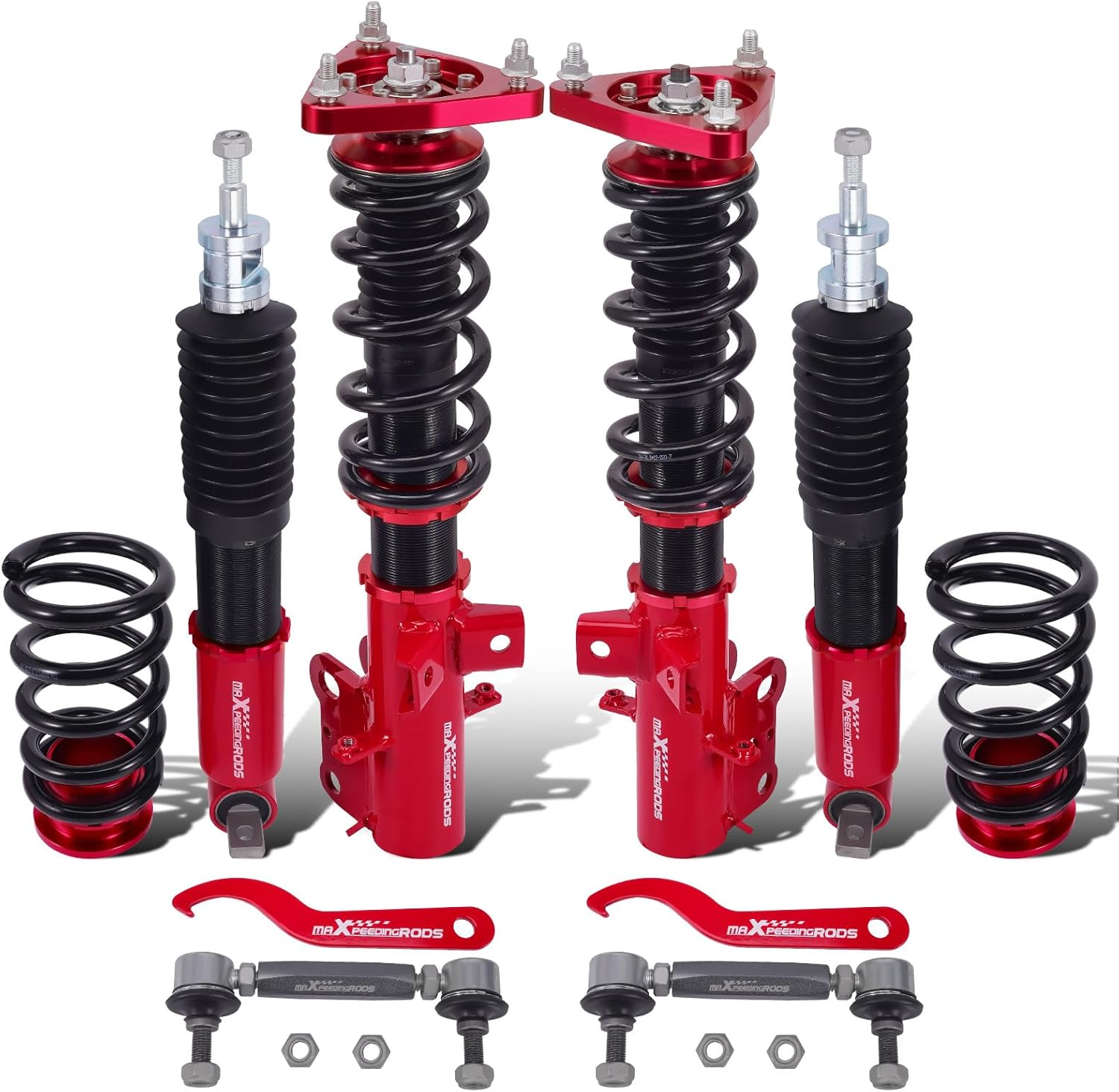 Coilovers for Ford Mustang S550 2015-2023, Height Adjustable Coil-Overs Suspension Kit, Preset Damping Shock Absorber Struts, Lowering Kit Red