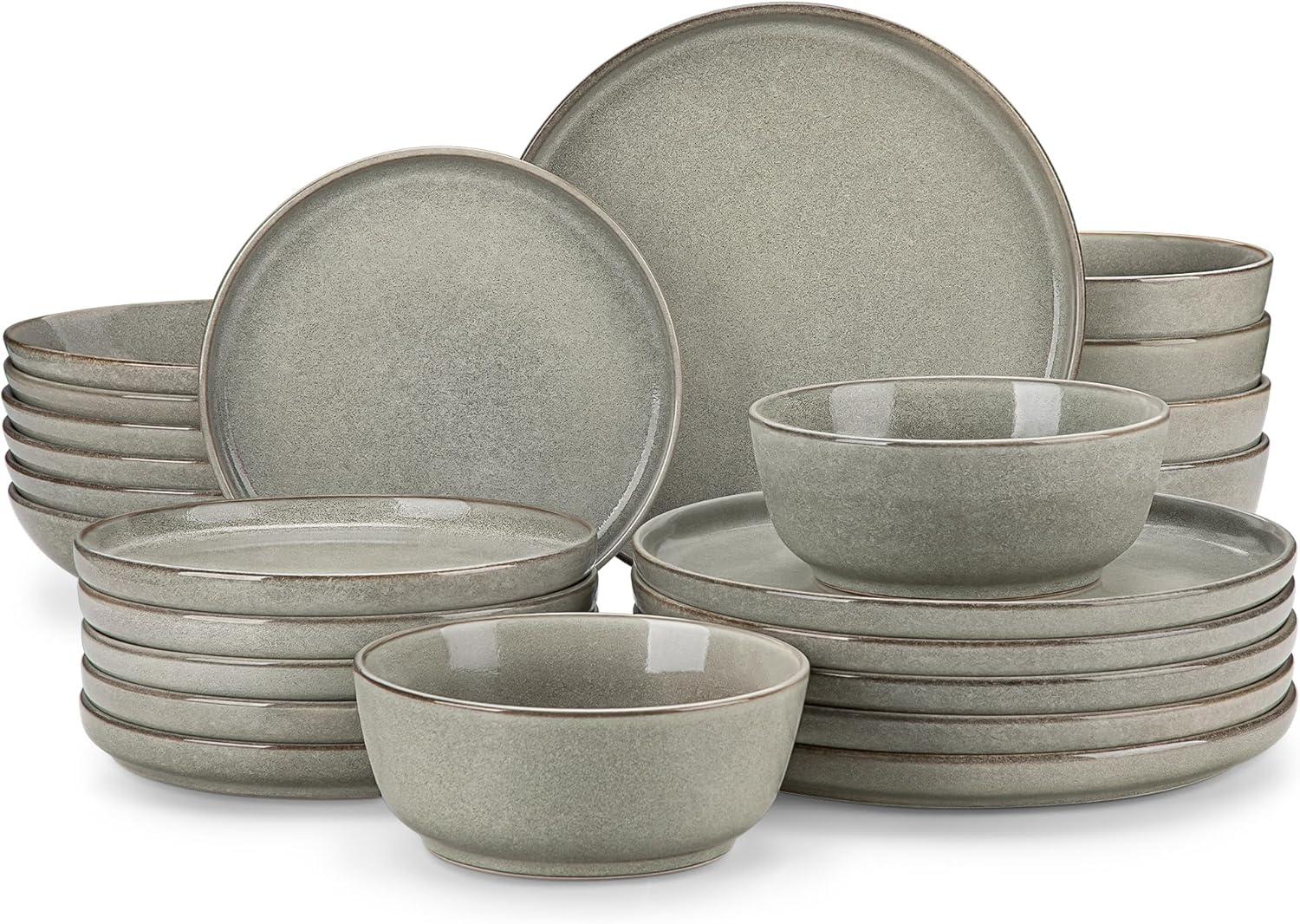 ANYA 24 Pieces Plates and Bowls Set, Stone Grey Dinnerware Sets, Reactive Glaze Dishes Set for 6, Ceramic Dishware Sets Kitchen Dinner Set, Microwave & Dishwasher Safe