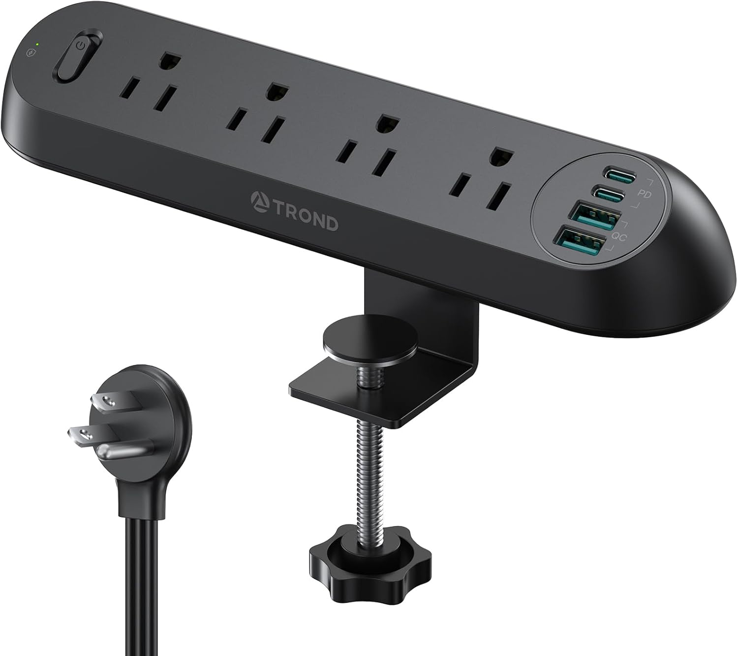 Power Bar with Surge Protector USB C, PD 20W Desk Clamp Power Strip, 4 Outlets 4 USB Ports, 6ft Flat Plug Extension Cord Indoor, ETL Listed, Fit 1.97