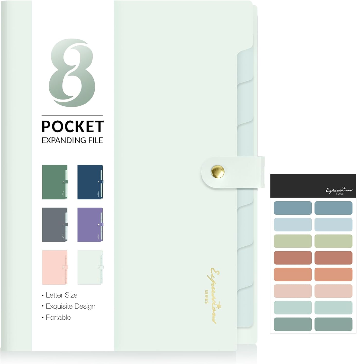 Organizador Archivos Expandible 8 Bolsillos con Etiquetas Portafolio Verde Claro