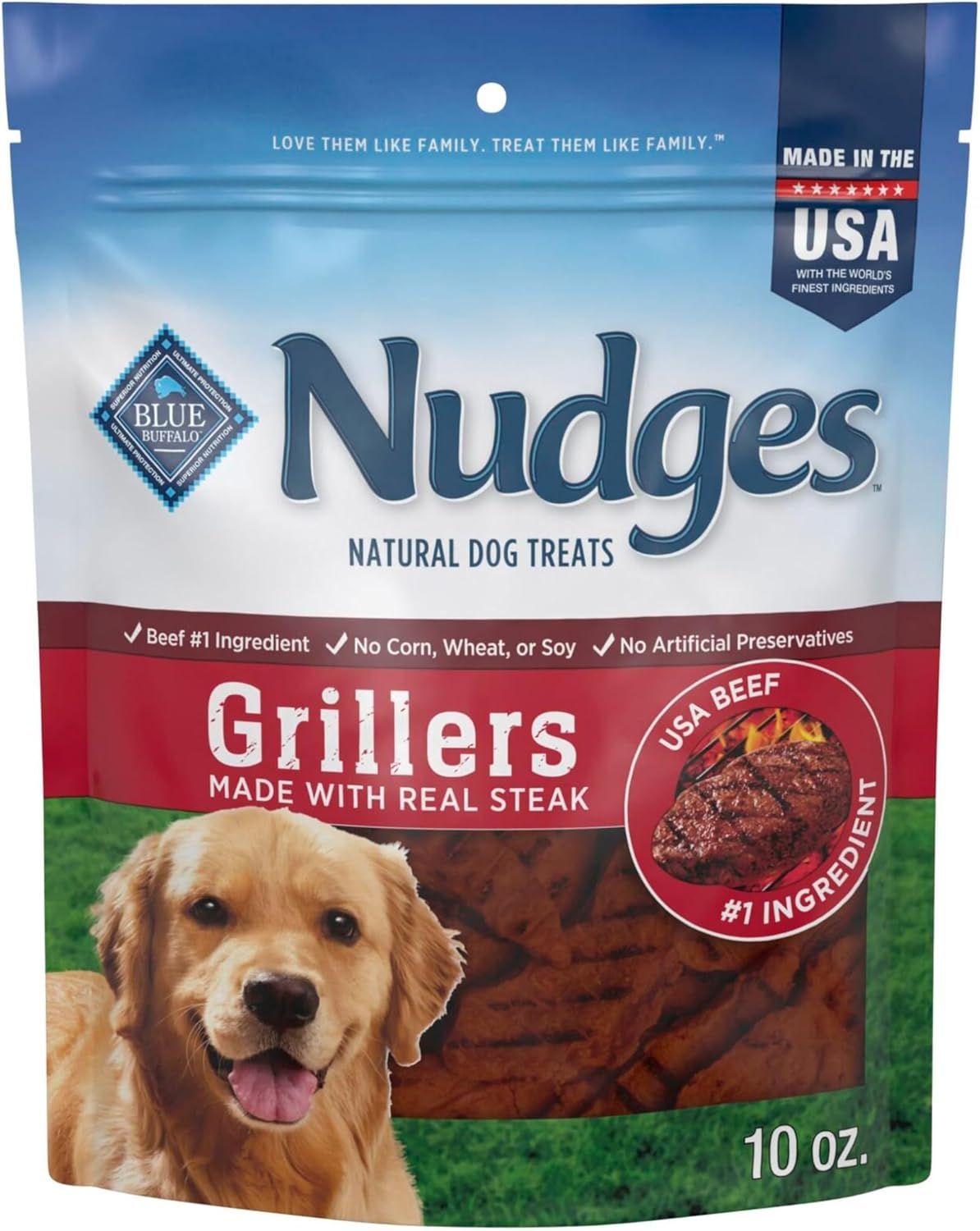 Blue Buffalo Nudges Grillers Natural Dog Treats, Steak, 10Oz
