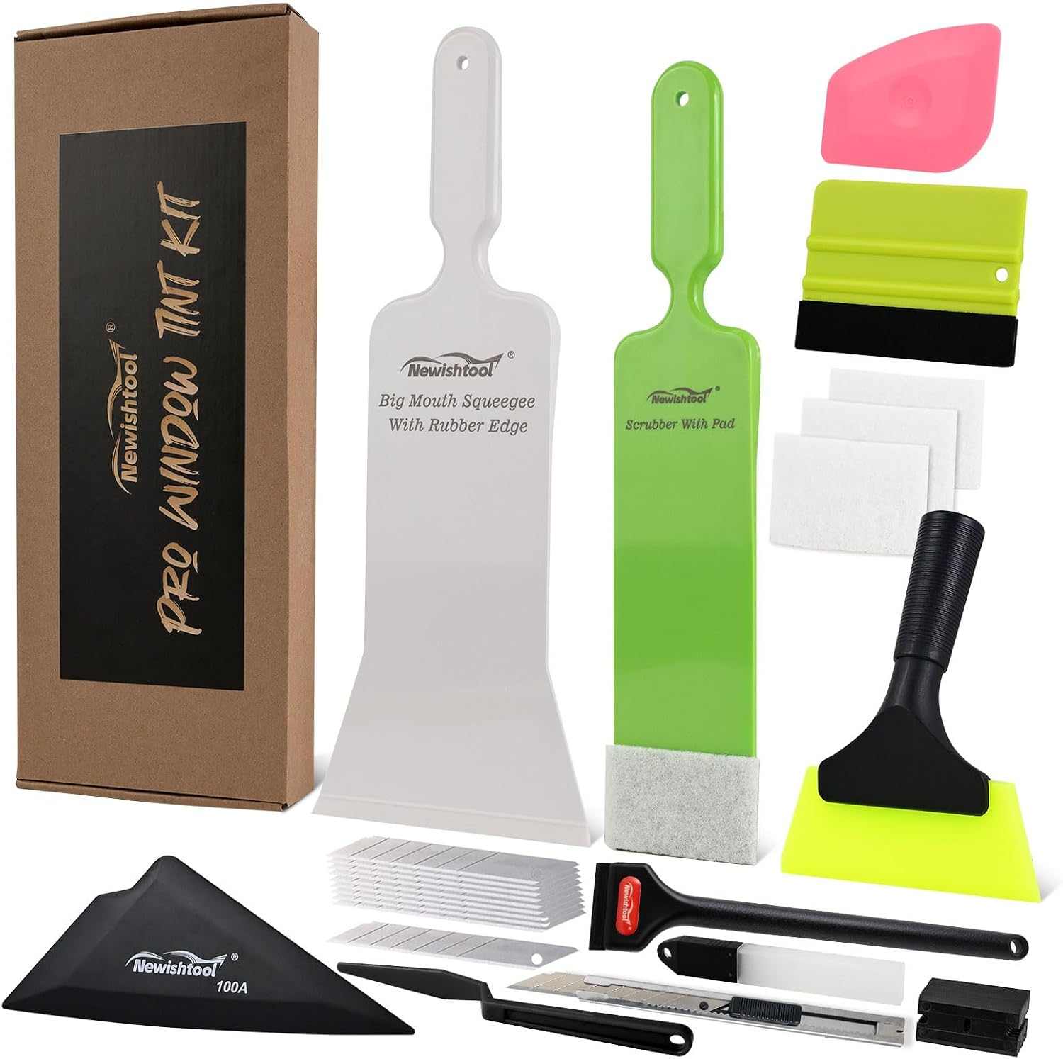 Window Tint Tools Vinyl Wrap Tool Kit for Car Tinting PPF Wraps | Windshield Back Window Bulldozer Squeegee Scrubber Paddle Rubber for Automotive Glass Film Tinting, Window Tint Squeegee Kit