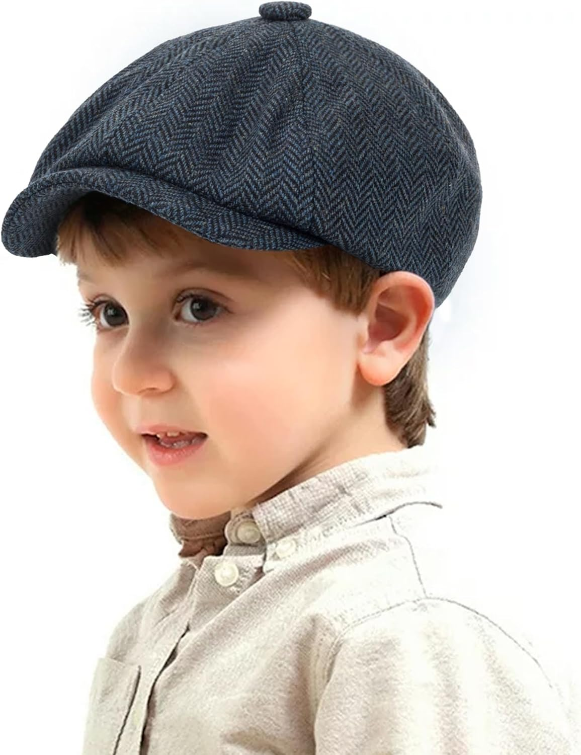 Kids Boys Wool Newsboy Cap - Vintage Tweed Flat Beret Cabbie Hat for Toddler Boys Girls Pageboy(for 4 to 9 Years)