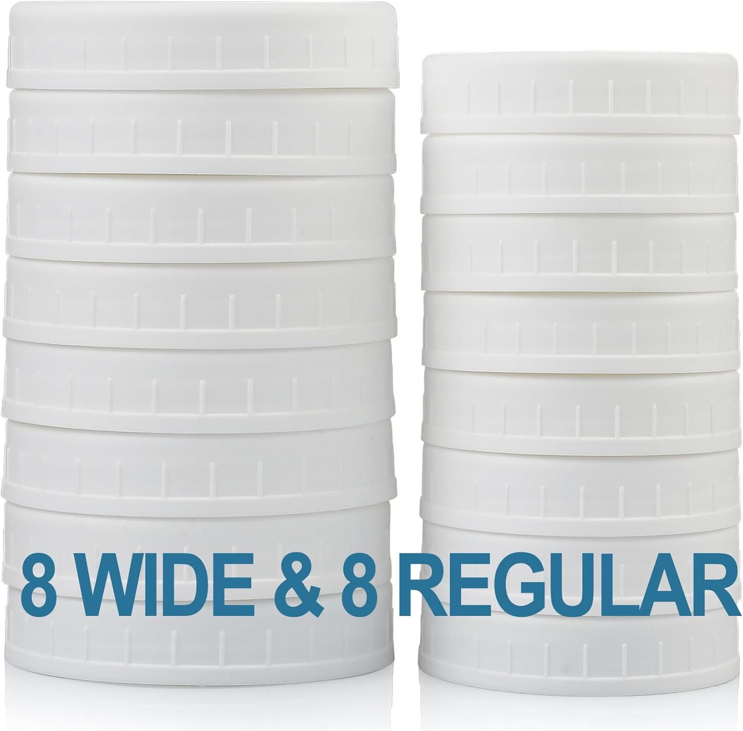 16-Pack Plastic Mason Jar Lids - 8 Regular Mouth and 8 Wide Mouth Jar Lids - Pla