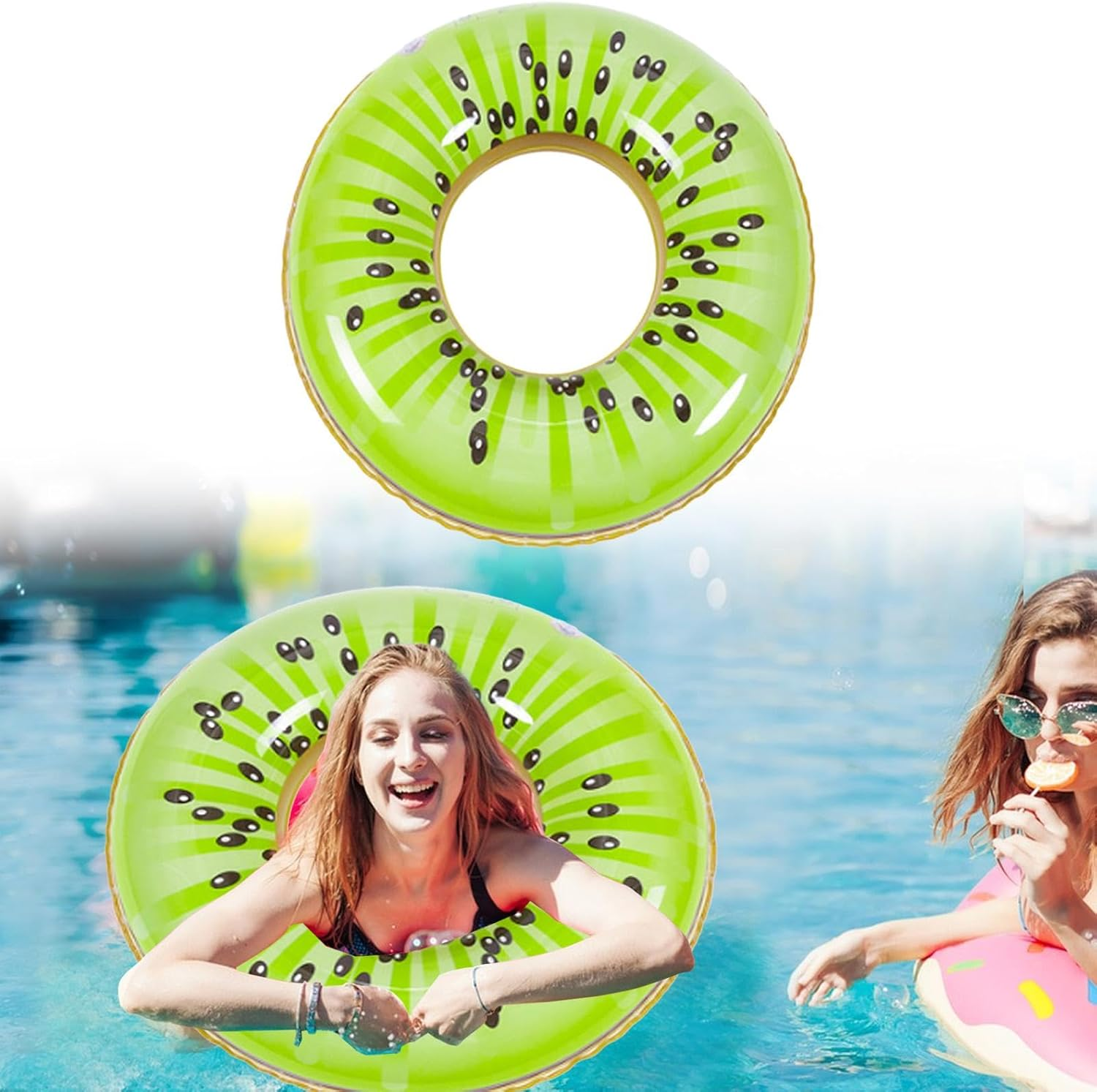 Fruit Pool Float | Watermelon Kiwi Orange Lime Swim Tube Raft, Fruit Inflatab... - Picture 9 of 14