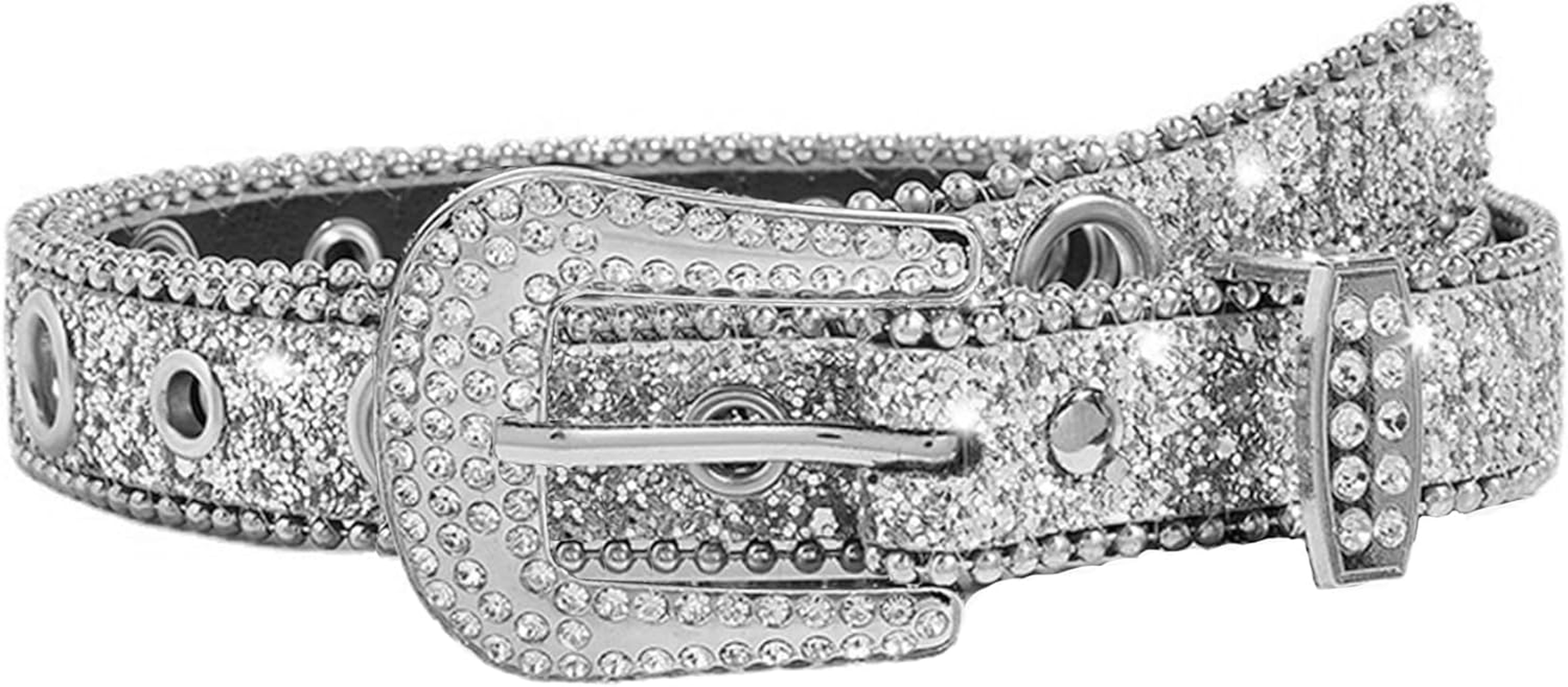 Women Men Rhinestone Belt Western Cowgirl Cowboy Bling Studded Leather Belt for Jeans Pants (Suit for Waist 27-39
