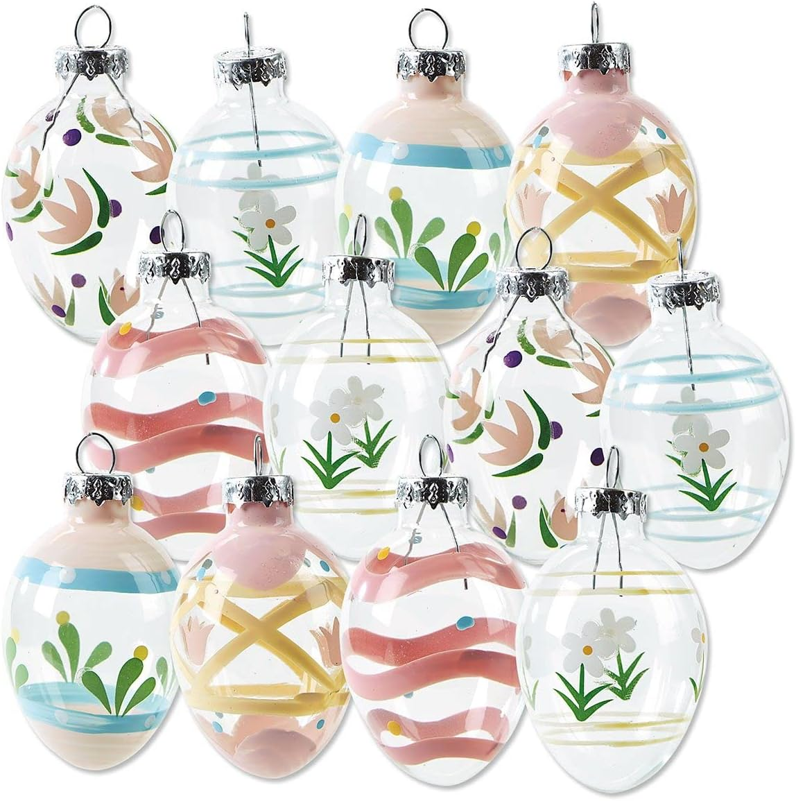 Hand Painted Blown Glass Easter Ornaments - Handcrafted Hanging Tree Decorations, Easter Egg Holiday & Party Decor, 2 In, Assorted, 12-Piece Set