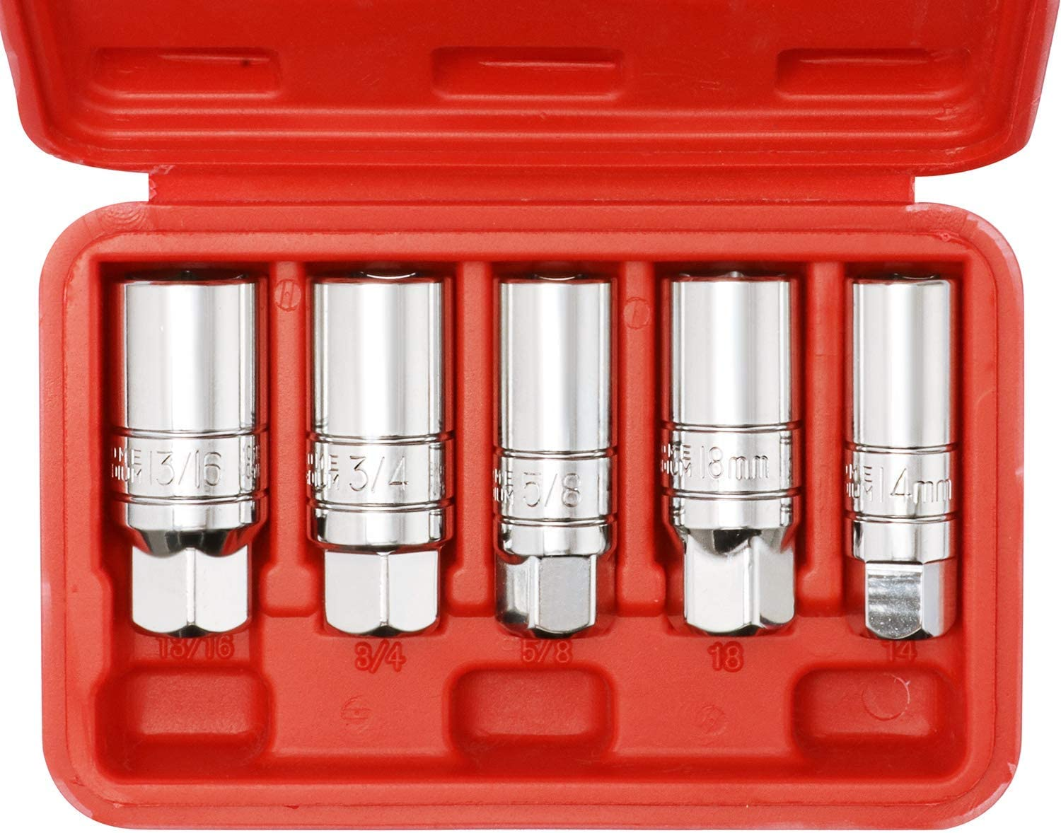 3/8-Inch Drive Spark Plug Socket Set, 6-Point, 5/8-Inch, 3/4-Inch, 13/16-Inch, 14mm, 18mm, 5-Piece Set