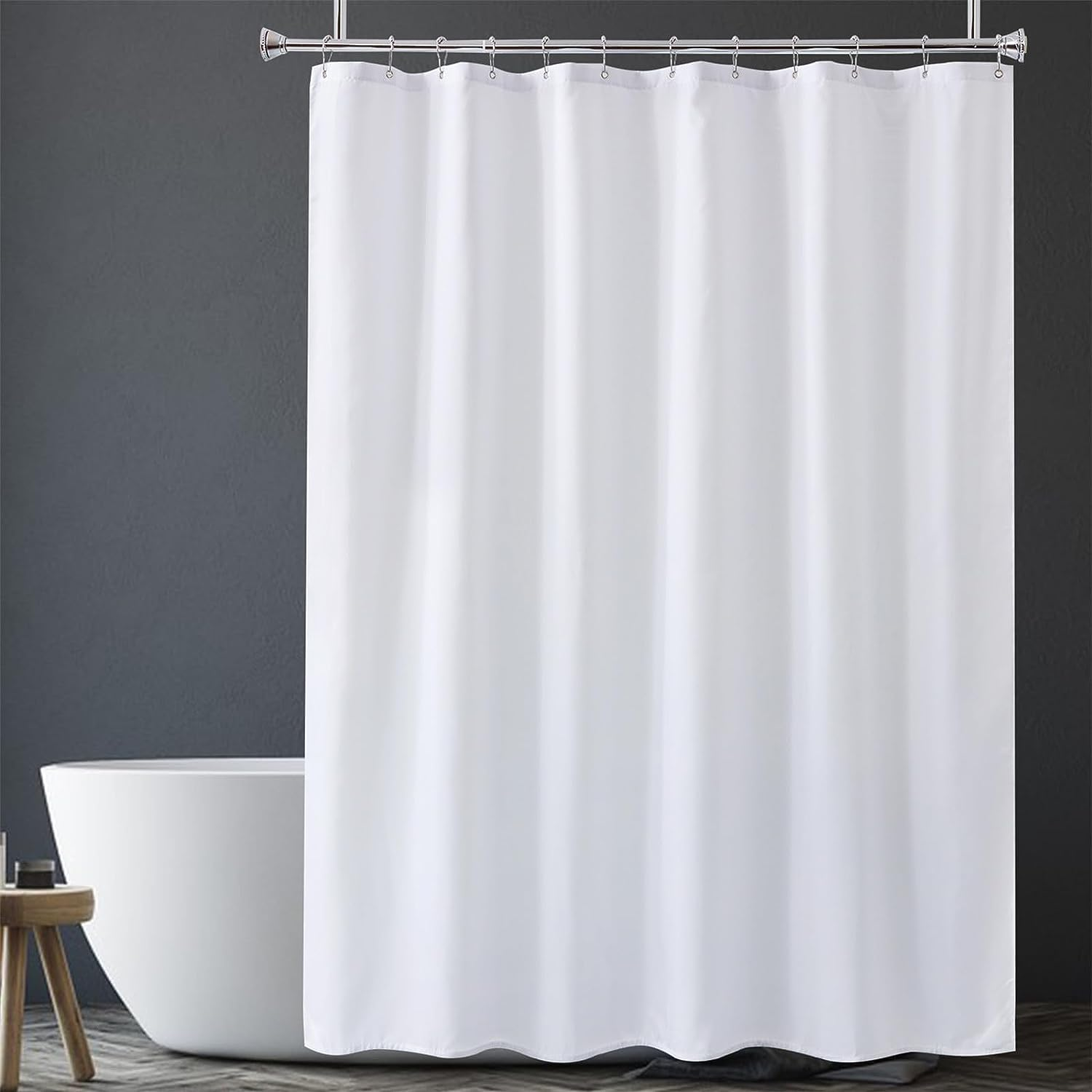 White Shower Liner Cloth Waterproof, White Shower Curtain Liner Fabric with Weighted Stones, Washable Shower Curtain and Liner 2-In-1, 120G Heavy Duty, 12 Grommet Holes, 72 X 72 Inches
