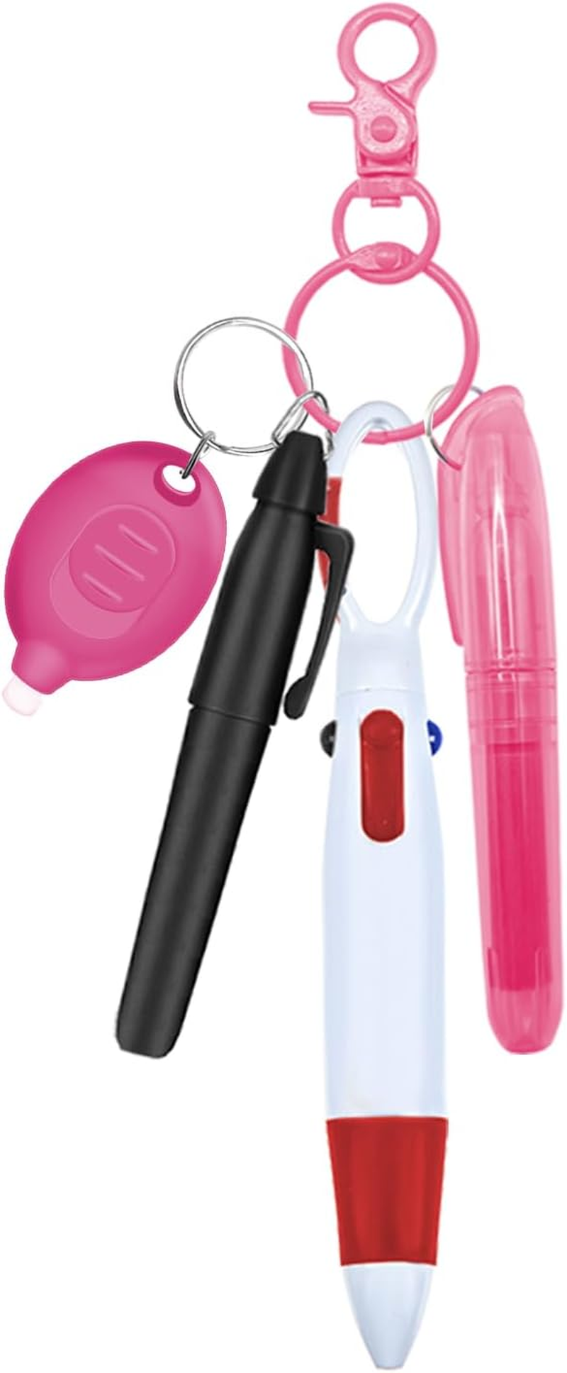 Nurse Pen Set with Highlighter, Marker, Ballpoint, LED Keychain, and Clip (Pink)