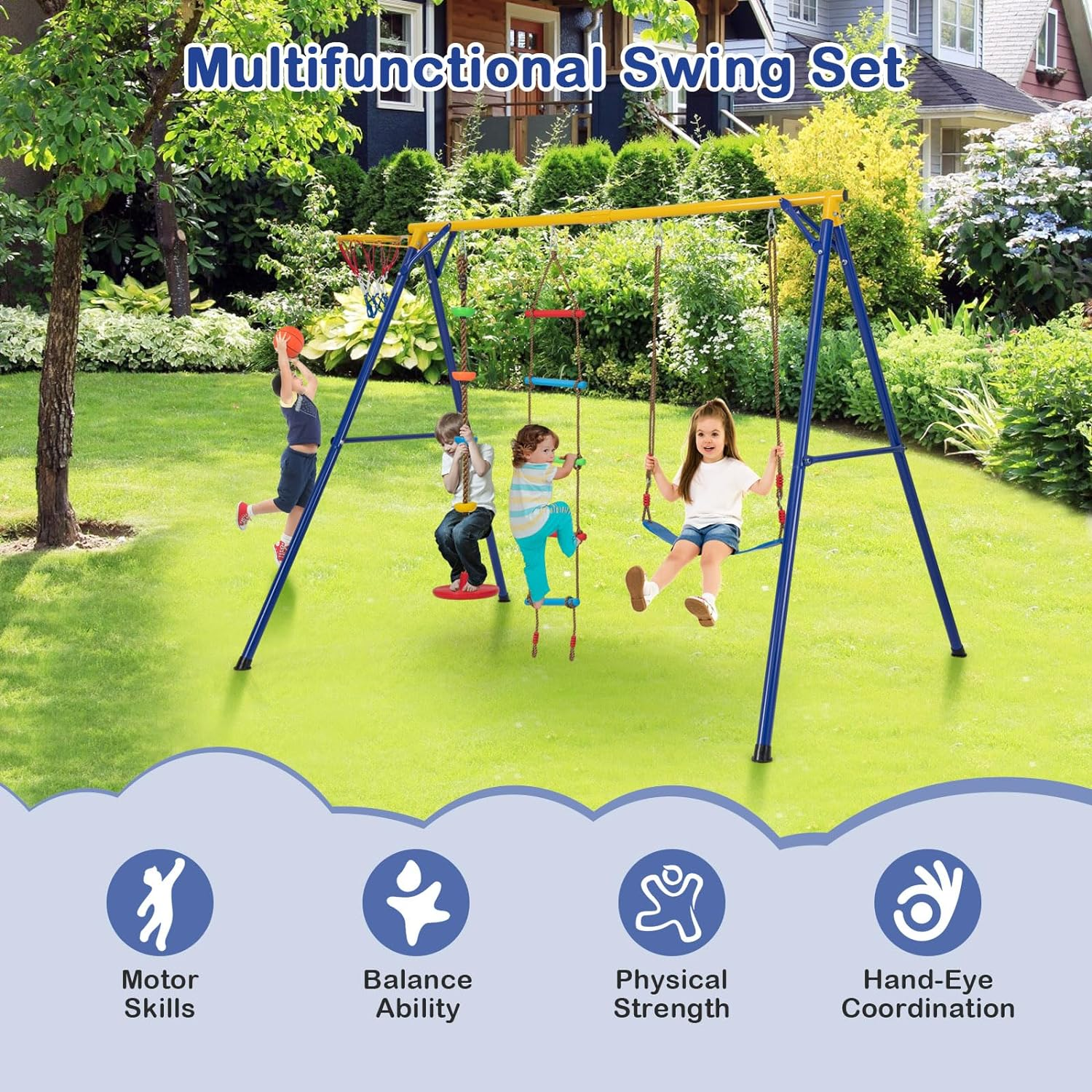 HONEY JOY 300 KG Indoor & Outdoor Swing Set, Heavy Duty Carbon Steel Swing Fr... - Picture 8 of 14