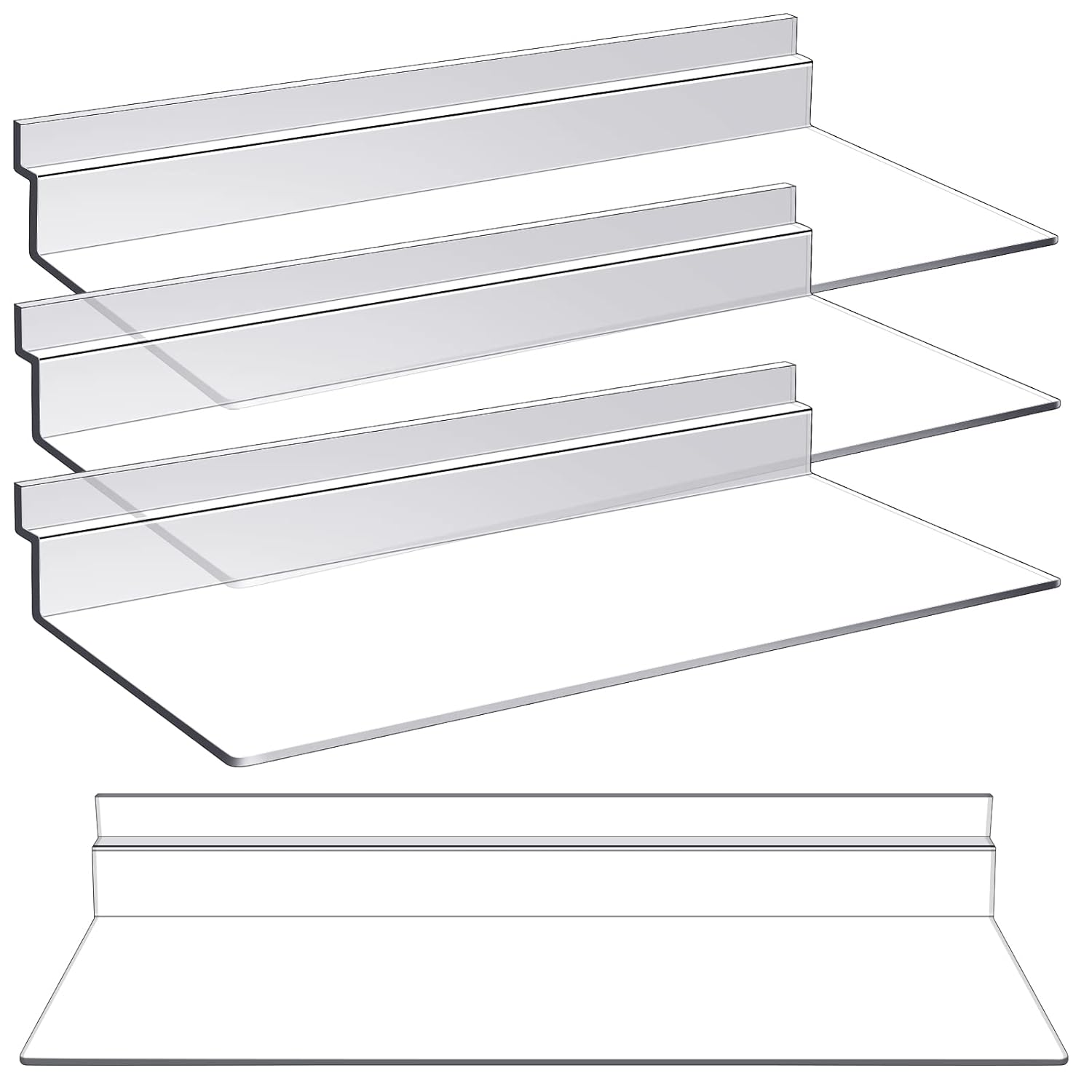 4 Pack 4 X 10 Inch Slatwall Shelves Hanging Accessories Clear Slatwall Shelf Plastic Shelves for Wall, Home Shoe Stores Boutiques Supplies (Clear)