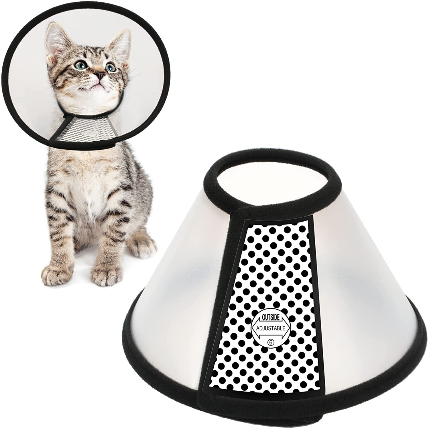 Depets Adjustable Recovery Pet Cone E-Collar for Cats Kittens Rabbits, Plastic Elizabeth Protective Collar Wound Healing Practical Neck Cover, Neck Girth 6.1 In