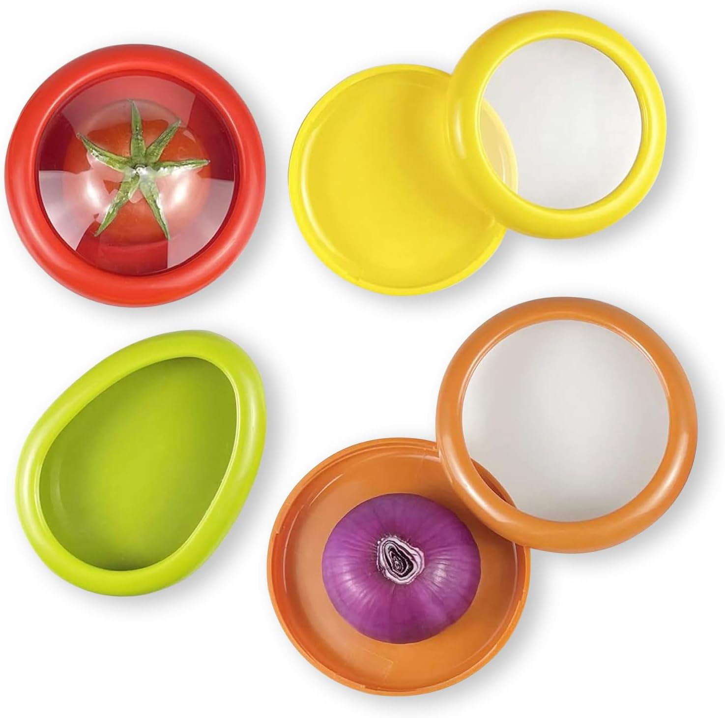 Set of 4 Fresh Food Containers, Fresh Pod, Reusable Silicone Storage Pods for Avocado, Onions, Tomatoes, Garlic – Anti-Oxidation for Fridge, Send Goods from Local Warehouse
