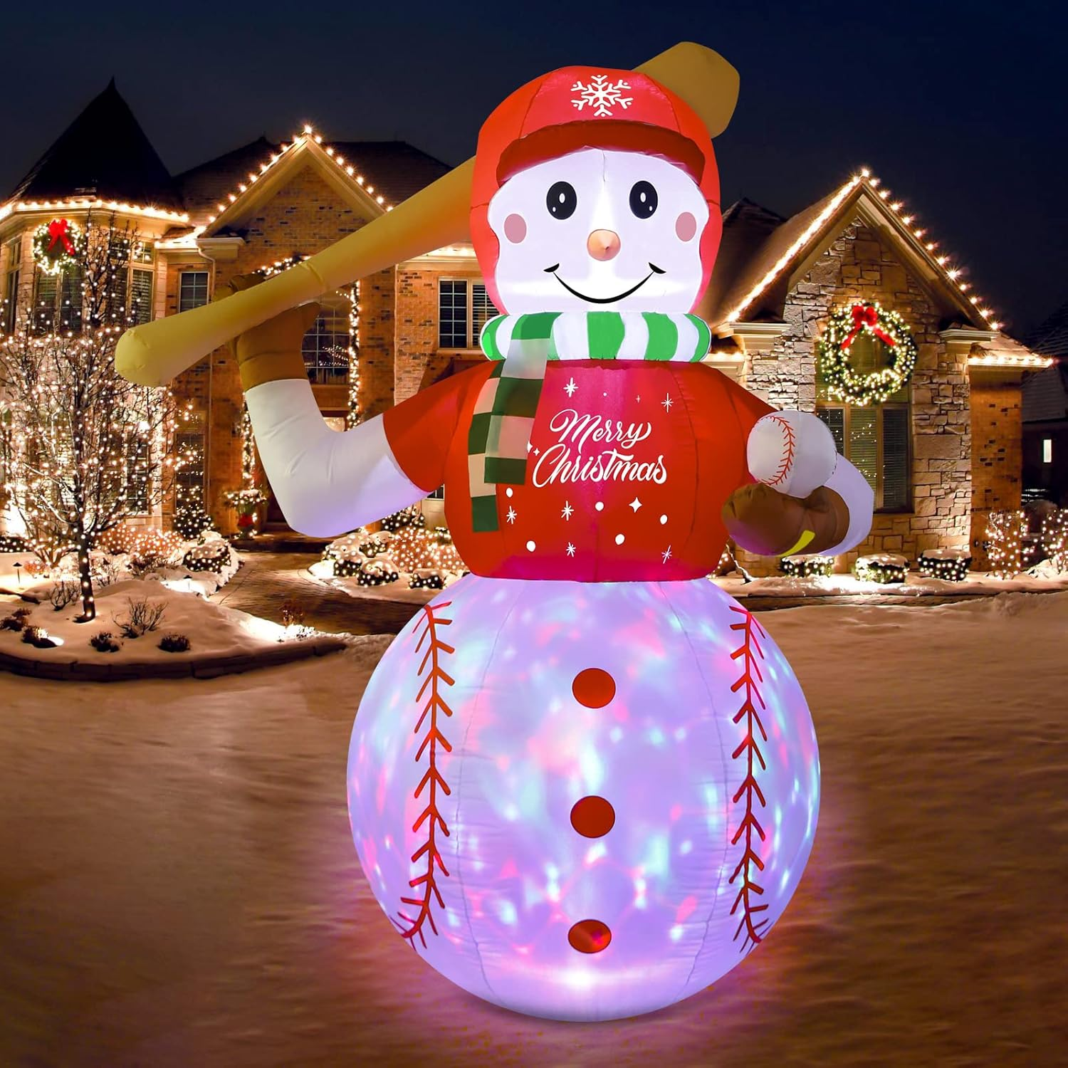 6FT Christmas Inflatables Outdoor Decorations, Inflatable Baseball Snowman Blow up Yard Decorations with Colorful LED Lights for Indoor Outdoor Christmas Decorations Yard Lawn Garden Decor