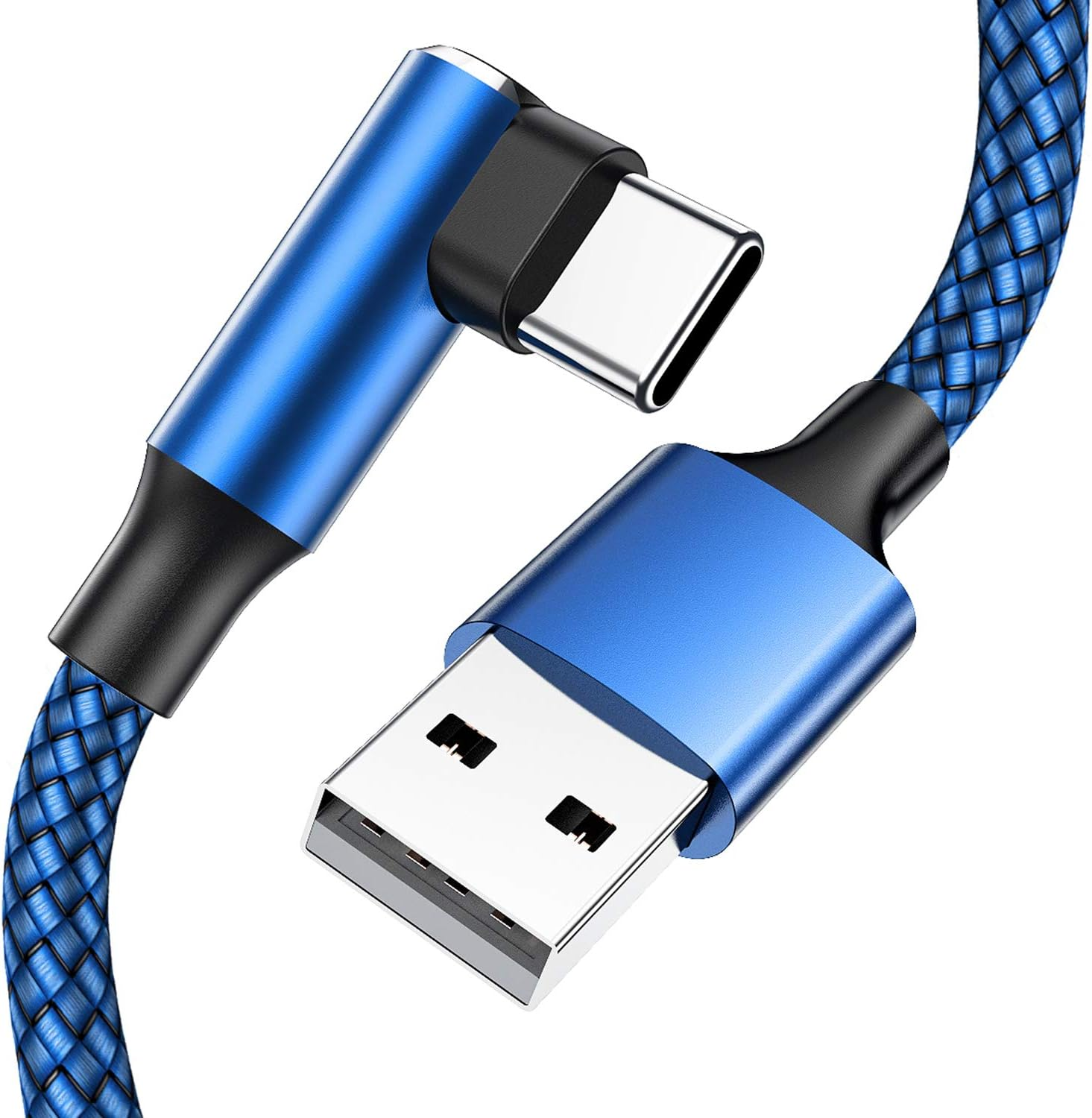 USB C Cable 90 Degree Right Angle[2Pack 10FT], USB a to Type C Nylon Braided Fast Charging Cable for Samsung Galaxy S22 Ultra/S22+/S22/S21, Note 20+/20, PS5, Google Pixel, Ipad Pro(Not for 2021)