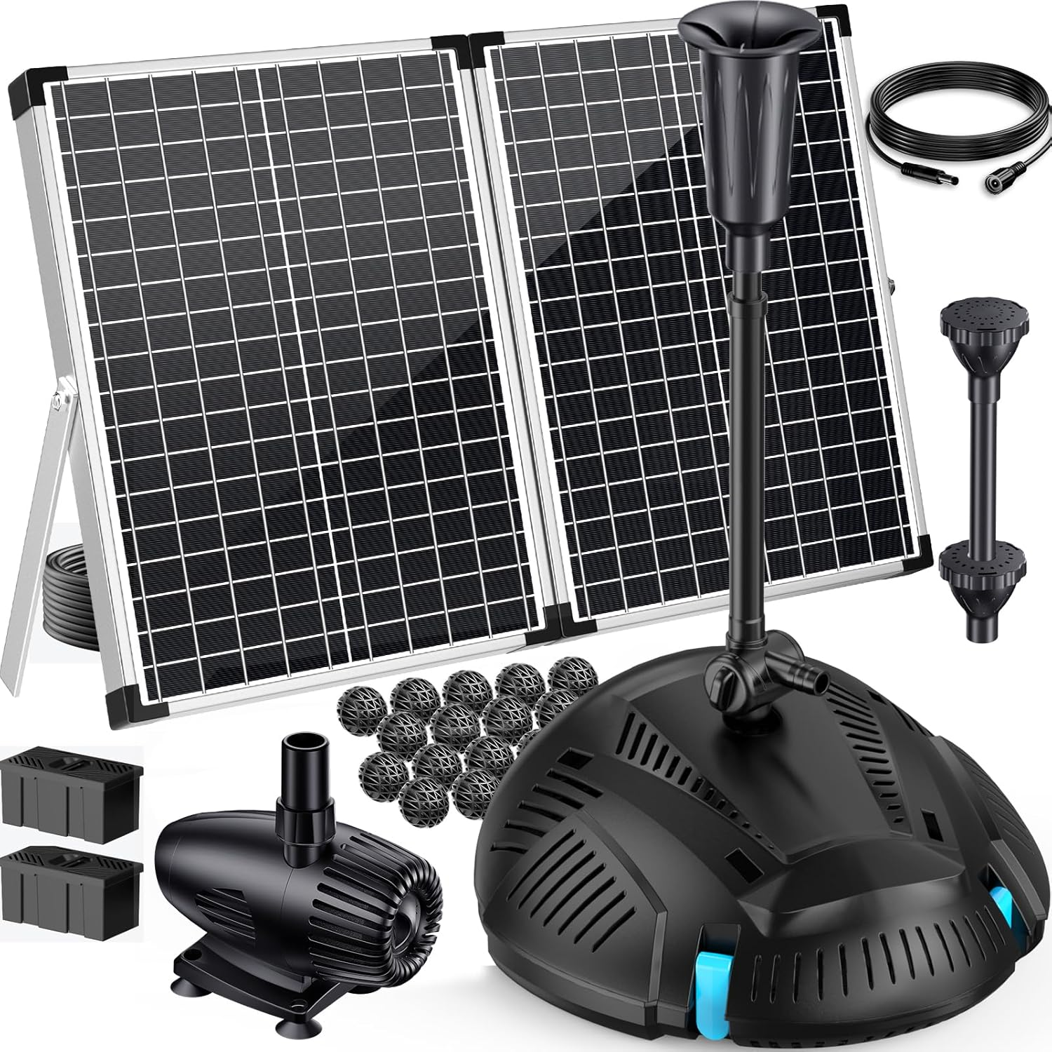 55W Solar Pond Filter System with 580GPH Pump & Fountain Kit for Outdoor Use