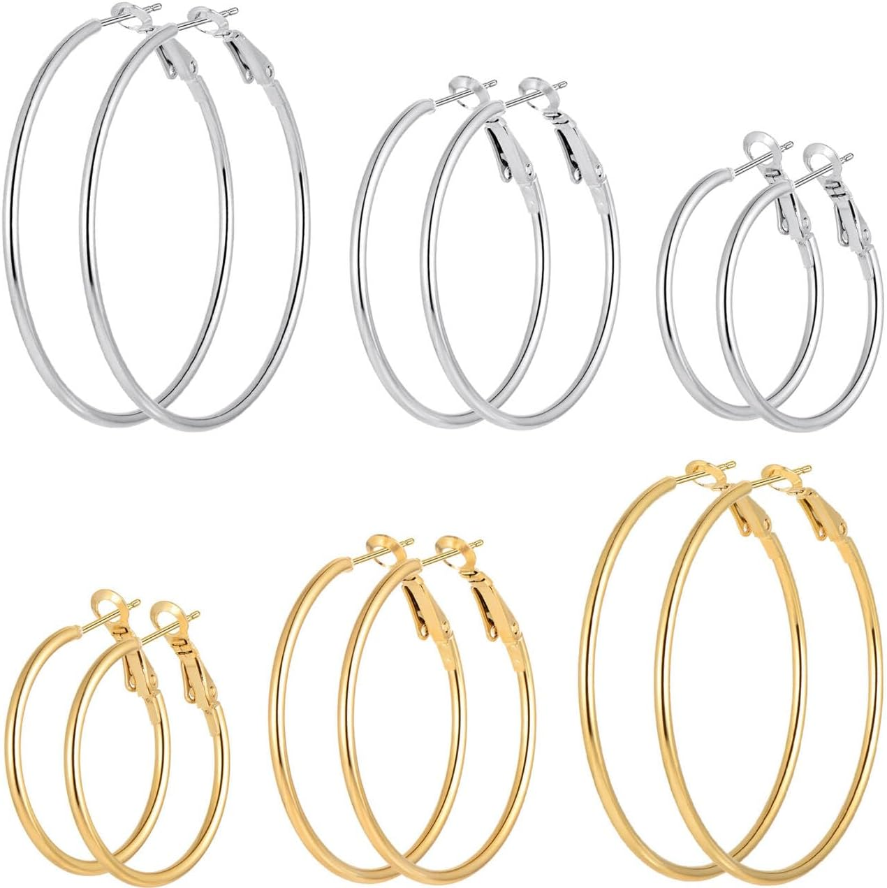 14K Gold & Silver Hoop & Stud Earrings Set Women