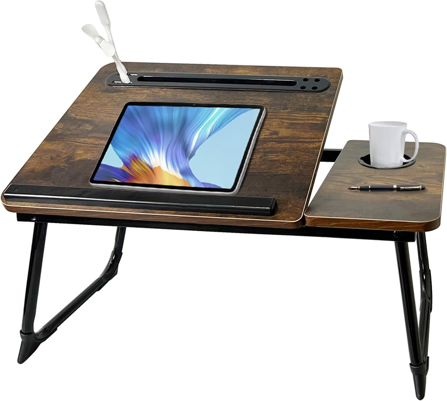 Laptop Desk for Bed, Adjustable Laptop Stand with 5 Angles, Portable Lap Tray Table with USB Charge Port and Cup Holder, Laptop Bed Desk Tray for Writing Working (Rustic Brown)
