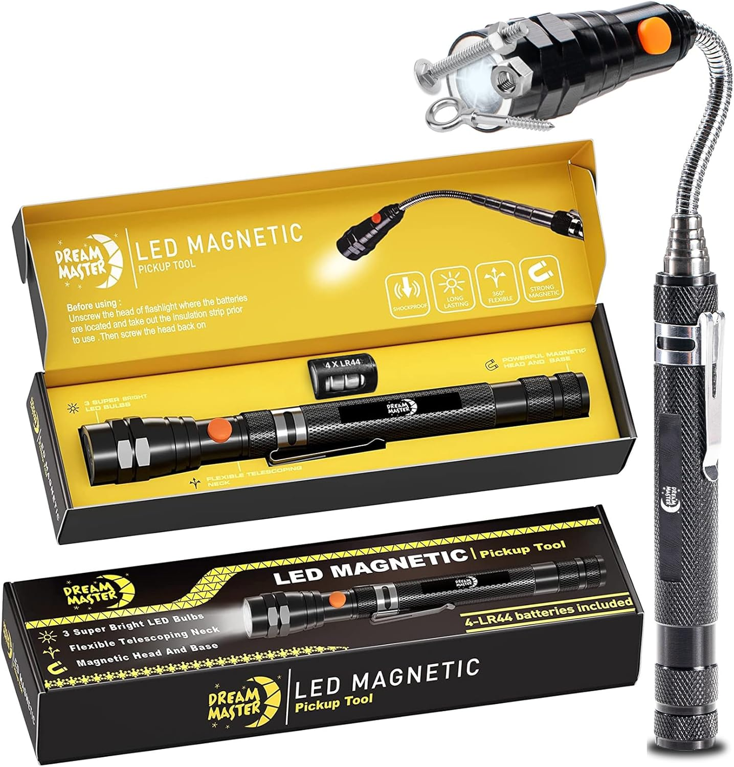 Magnetic Pickup Tool, Gifts for Men, Telescoping Magnet Flashlight, Mens Gifts, Birthday Gifts for Men, Women，Him, Teen Boys, Mechanic, Boyfriend, Dad, Husband, Father, Black