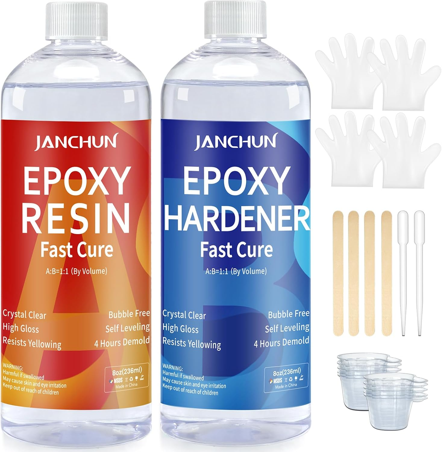 Crystal Clear Epoxy Resin Kit 16Oz, Bubble-Free, Anti-Yellowing, Self Leveling Easy Mix 1:1 Coating and Casting Resin for Table Top, Molds, Tumbler Crafts, Painting, Jewelry, DIY Gifts