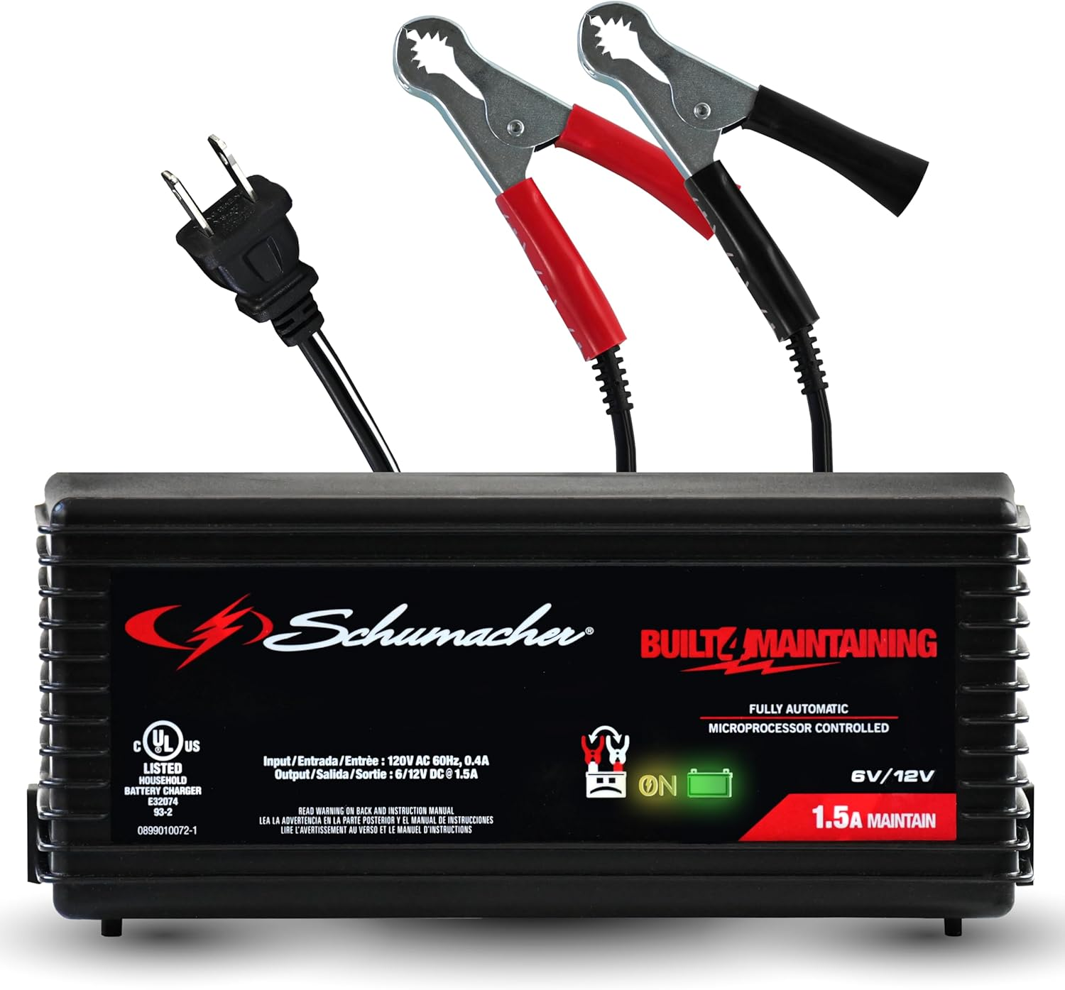 1.5A Battery Charger and Maintainer, 3-in-1 Solution for 6V/12V Batteries, SC1355, for Motorcycle, Power Sport, Car, and Boat Batteries