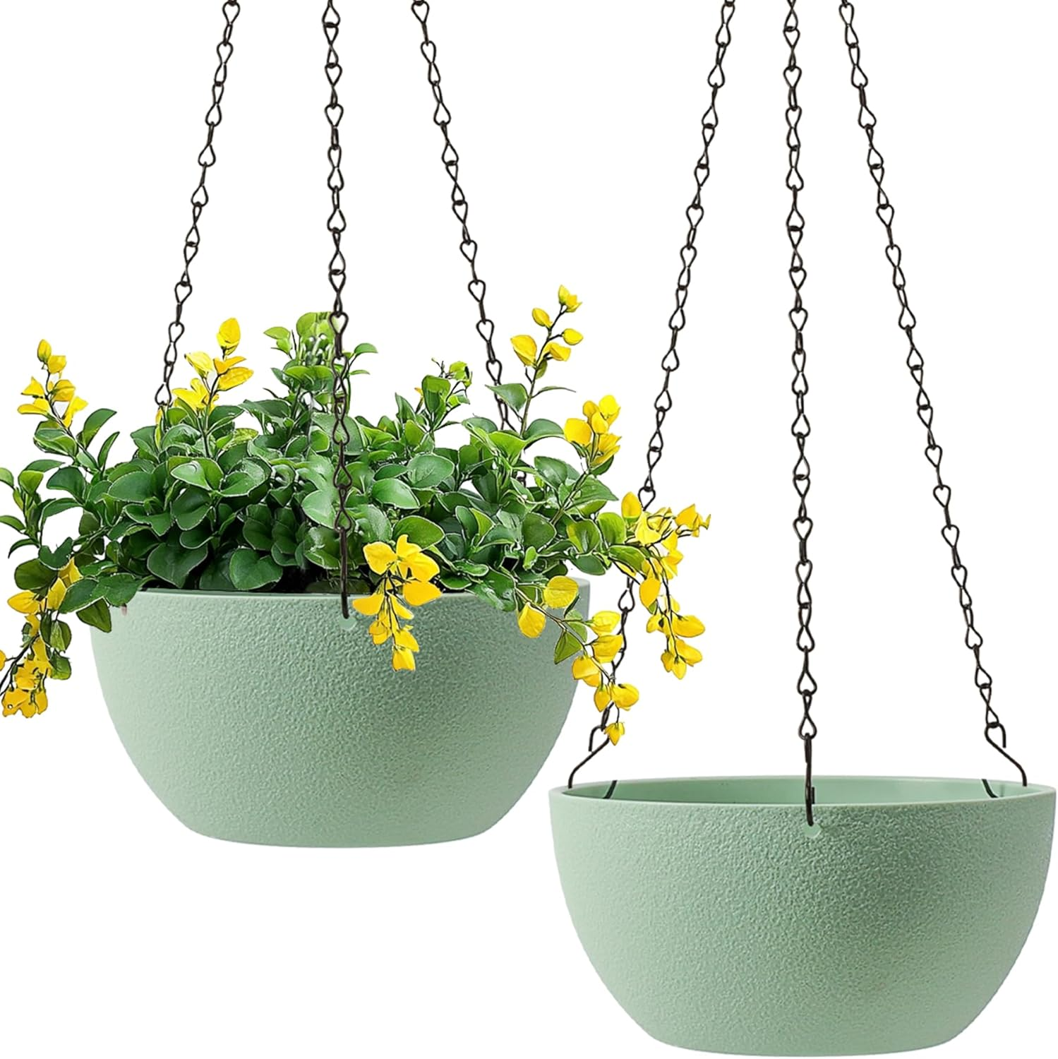 8 Inch Hanging Planter for Indoor Plants, 2 Pack Small Pots with Drainage Holes, Flower Basket Plant Holder for Home, Green