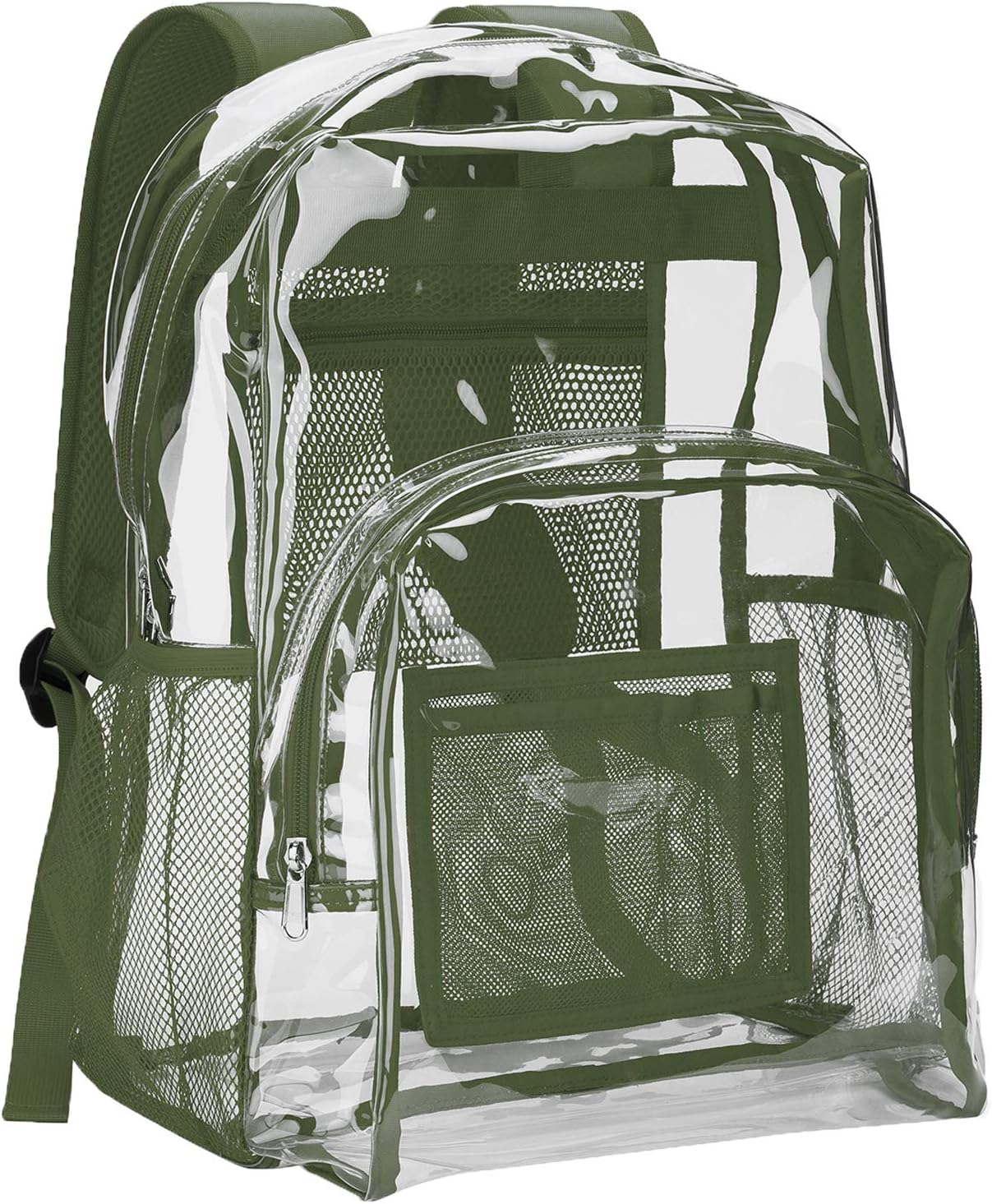 Clear Backpack Heavy Duty PVC Transparent Backpack with Reinforced Strap Stitches & Large Capacity for College Workplace Security - Green