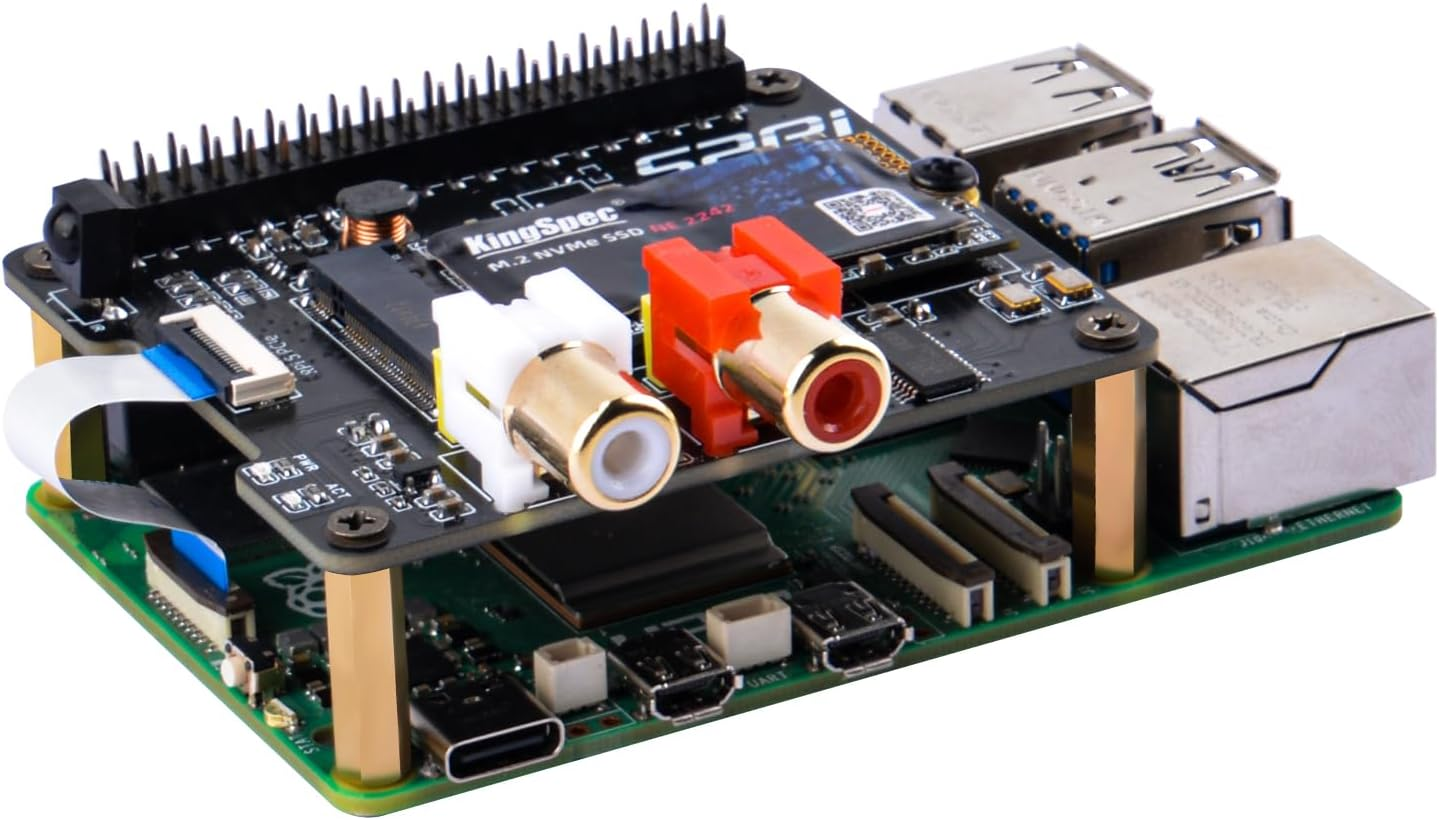 Hifi DAC Hat with Pcie to Nvme SSD Function for Raspberry Pi 5, Support Nvme 2230/2242 Ssds