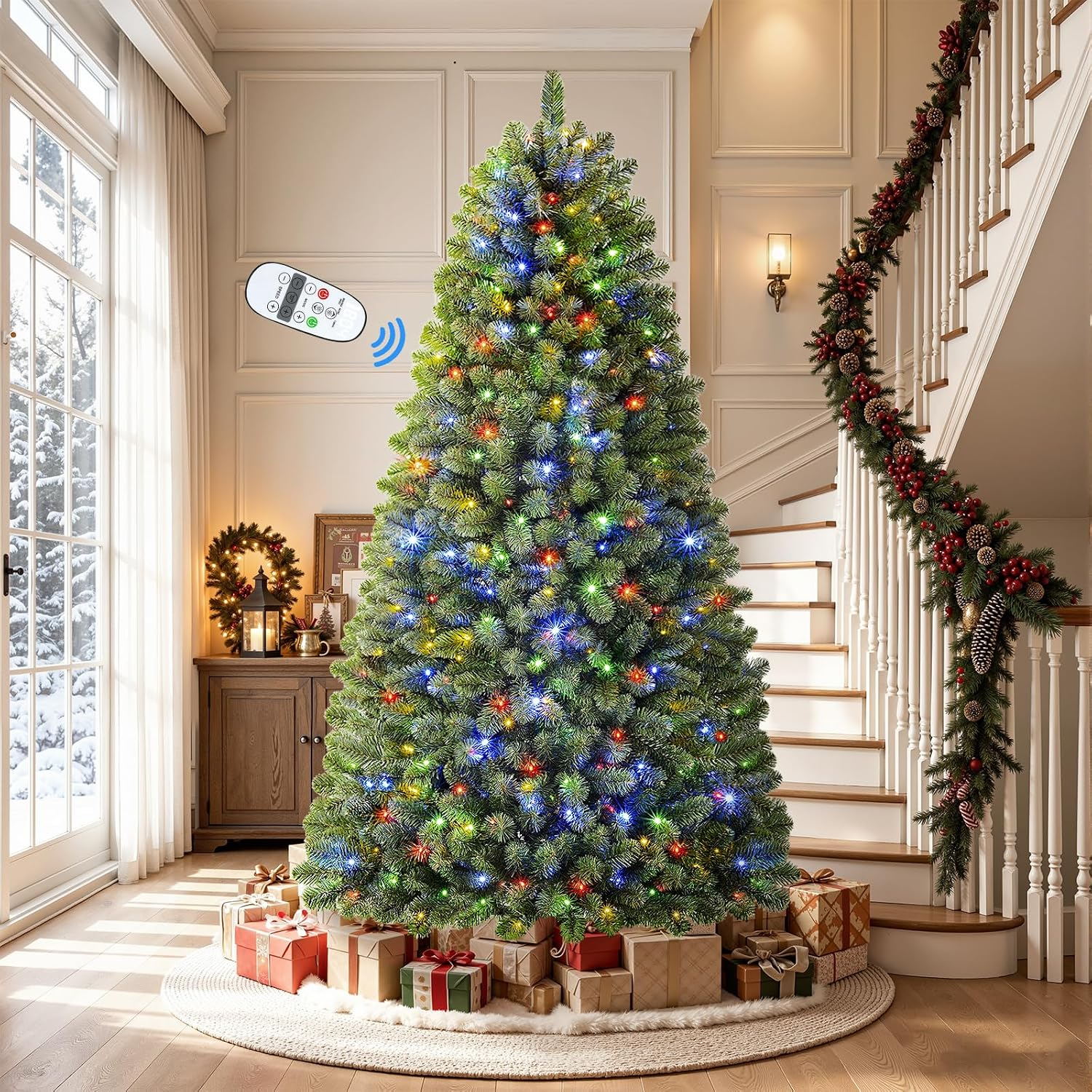 7FT Artificial Prelit Classic Christmas Tree with Remote Control,Timer
