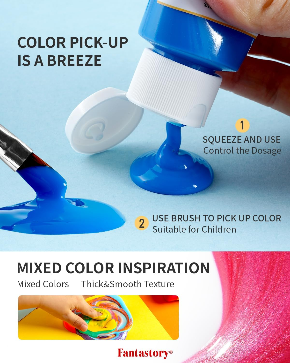 fantastory Tempera Paint for Kids 32 Colors (2 oz / 60 ml Each) Washable Temp... - Picture 5 of 15