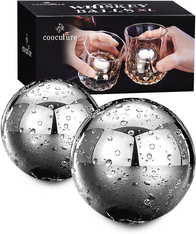 Whiskey Balls Reusable Stainless Steel Metal Ice Sphere Cubes Beverage Chilling Rocks Whiskey Stones for Red Wine, Bar Beer, Scotch, Vodka Drinks