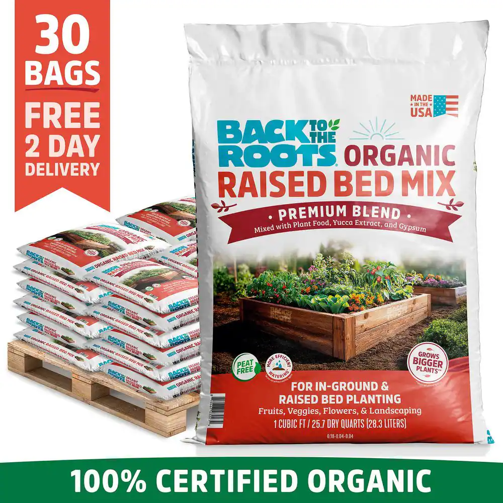 Organic Bulk Raised Bed Soil (30 1 Cu. Ft. Bags) Peat-Free, Blended with Organic Fertilizer