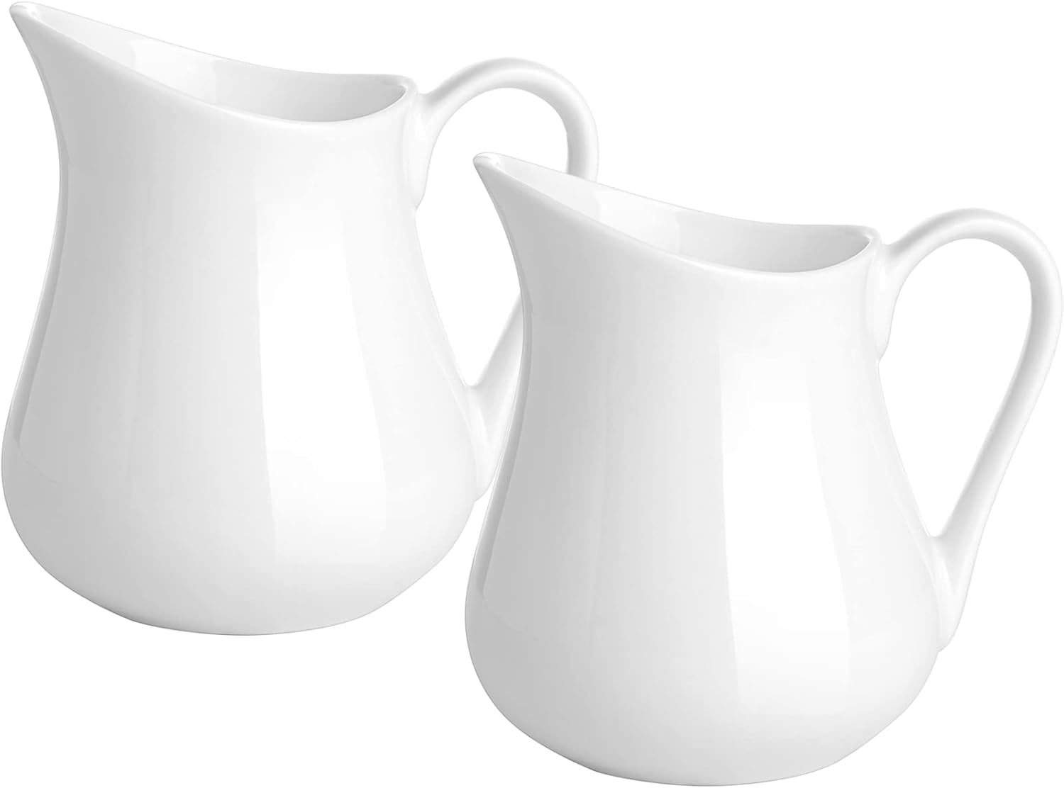 2 Pack 4 Oz Classic White Ceramic Small Creamer Pitcher Handle- Fine Porcelain