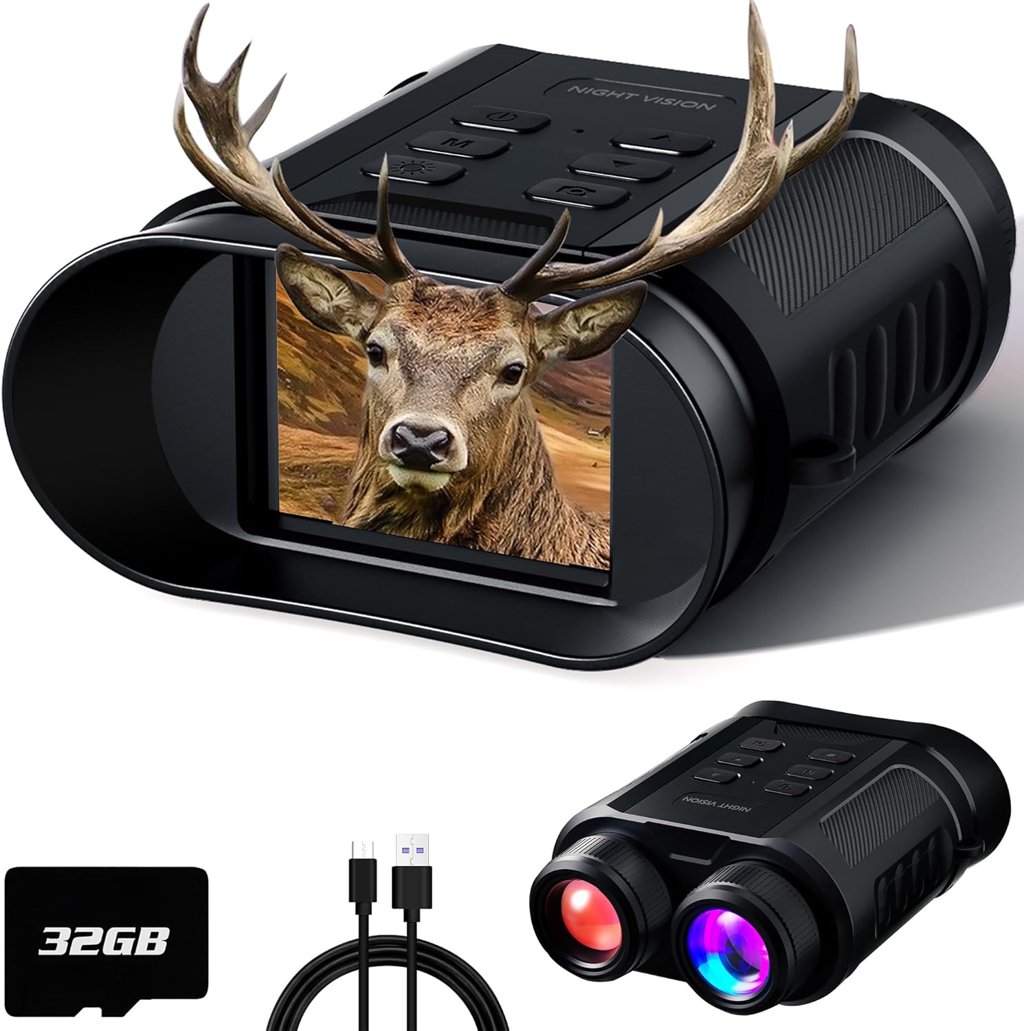 Gafas Vision Nocturna 4K Infrarojo Zoom 8X Camara Recargable Video Tarjeta 32GB