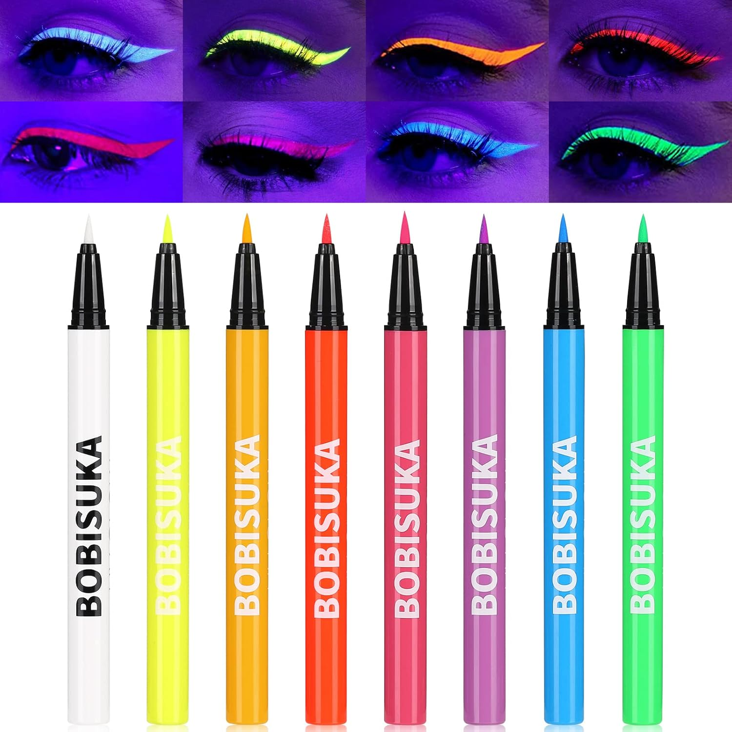 8 Colors UV Neon Liquid Eyeliner Set, Matte Colored Eyeliner Pens, Waterproof