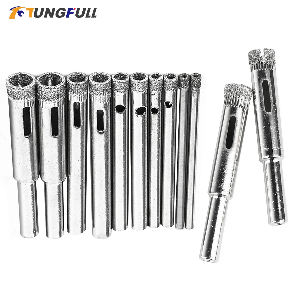 10Pcs Diamond Coated Hole Saw Drill Bit Set for Tile Ceramic Glass Core Hole Saws 3/4/5/6/8mm Dremel Accessories