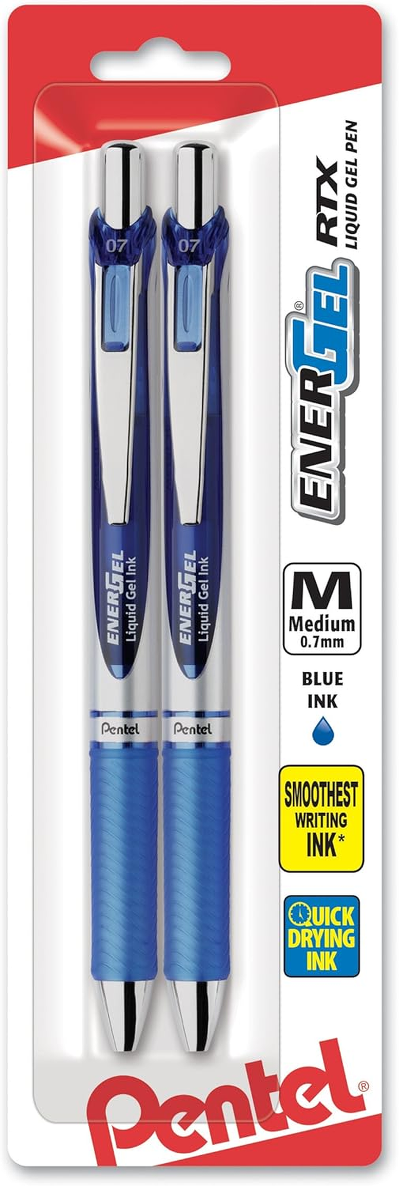 Energel Deluxe RTX Retractable Liquid Gel Pen, 0.7Mm, Metal Tip, Blue Ink, 2 Pack (BL77BP2C)