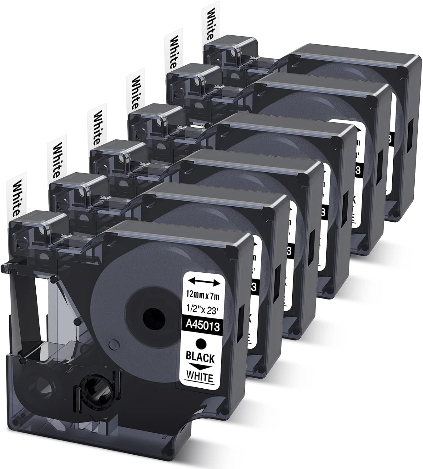 6-Pack Compatible Dymo D1 Label Tape 45013 Replace for DYMO Label Maker Refills a45013 S0720530, Black on White,1/2 Inch x 23 Ft for Dymo LabelManager 160 280 210D 420P 360D PnP Label Maker