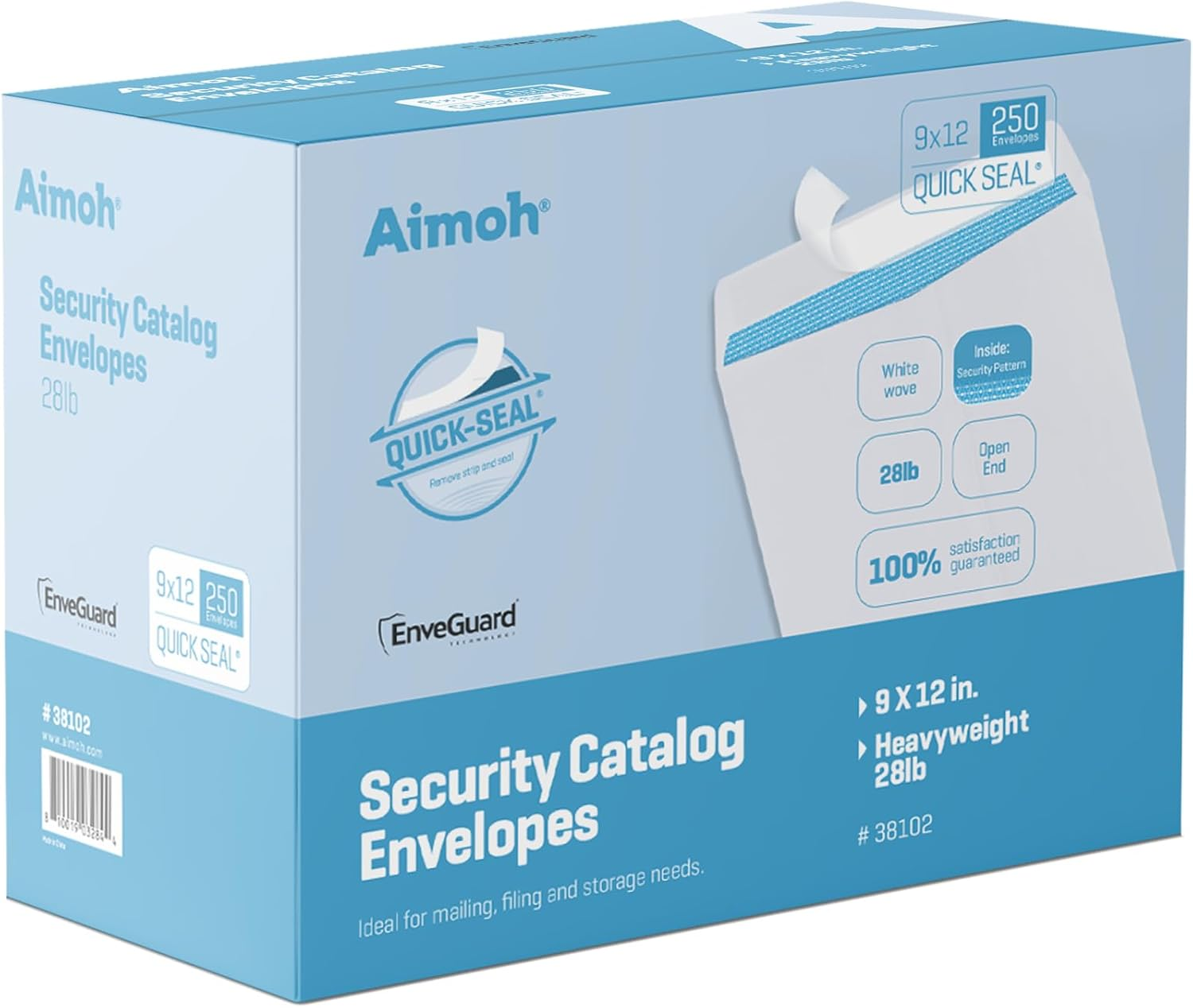 9X12 Self Seal Security White Catalog Envelopes – 250 Qty|28Lb, Security Tinted, Ultra Strong Quick-Seal, 9X12 Inch, 250 Count (38102)