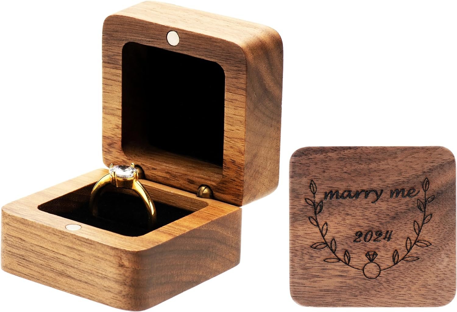 COSISO Vintage Wood Engagement Ring Gift Box Jewelry Storage Box for Proposal... - Picture 13 of 14
