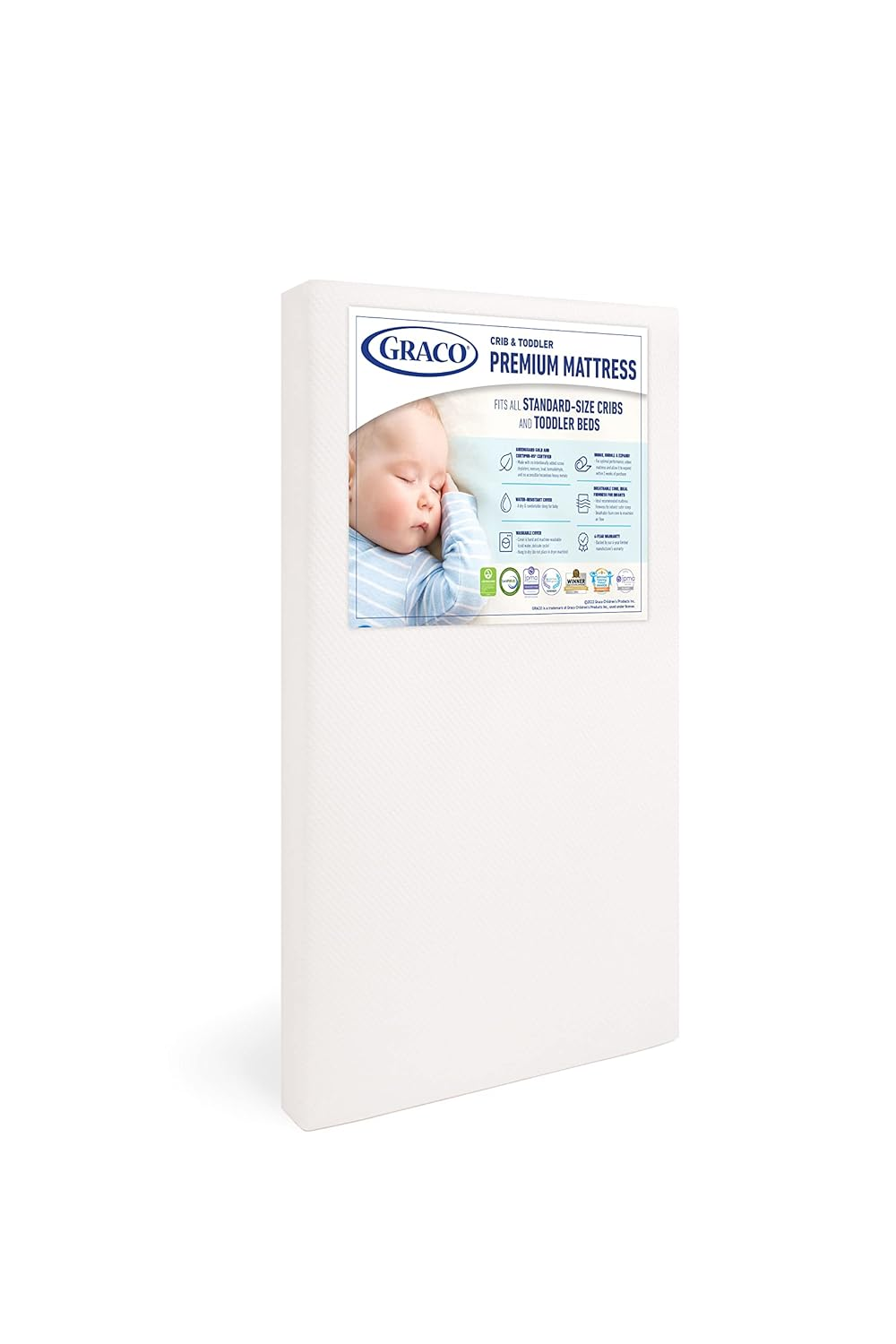 Graco Premium Crib & Toddler Mattress – GREENGUARD Gold Certified & Certipur-Us Certified, Fits All Standard Crib & Toddler Beds, Waterproof Sleep Surface, Machine-Washable Outer Cover for Easy Care