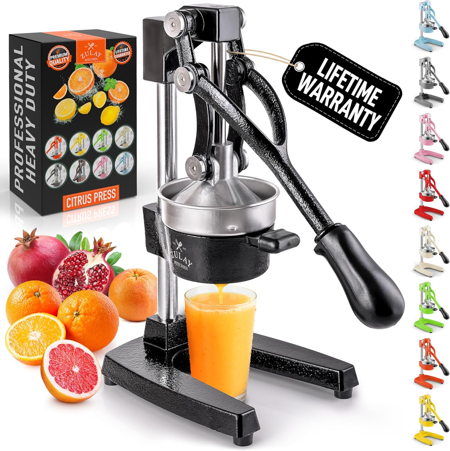 Zulay Kitchen Cast-Iron Orange Juice Squeezer - Easy-To-Clean, Heavy-Duty, Professional Citrus Juicer - Stainless Steel Lemon Squeezer - Manual Citrus Press & Orange Squeezer - Orange Juicer (Black)