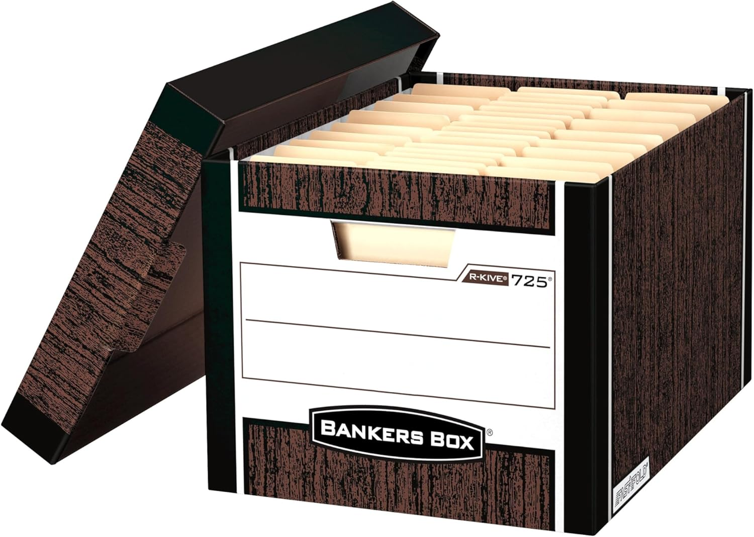 Bankers Box 12 Pack R-KIVE Heavy-Duty File Storage Boxes, Fastfold, Lift-Off Lid, Letter, Woodgrain